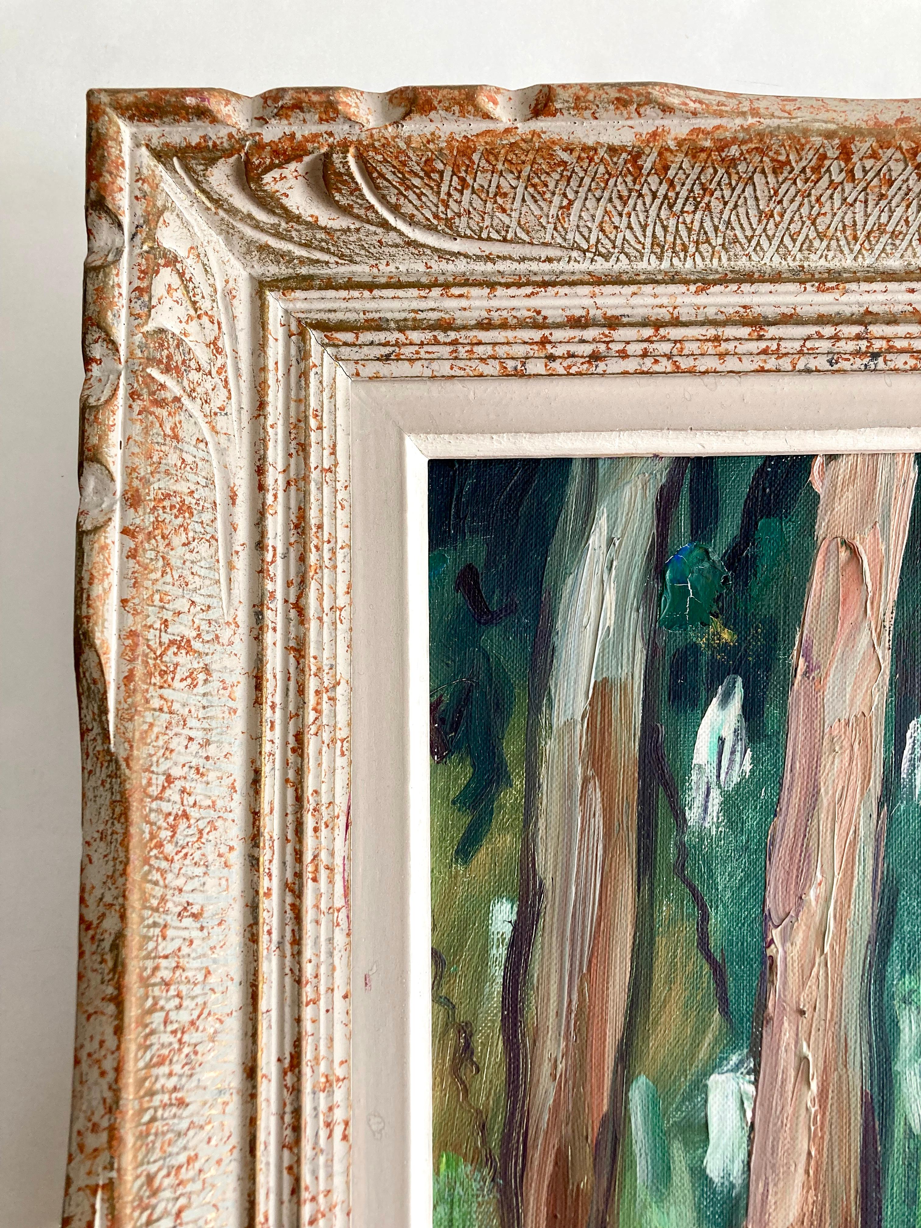 Großes französisches gerahmtes Original-Ölgemälde eines Waldes auf Stretched Canvas, Vintage im Angebot 5