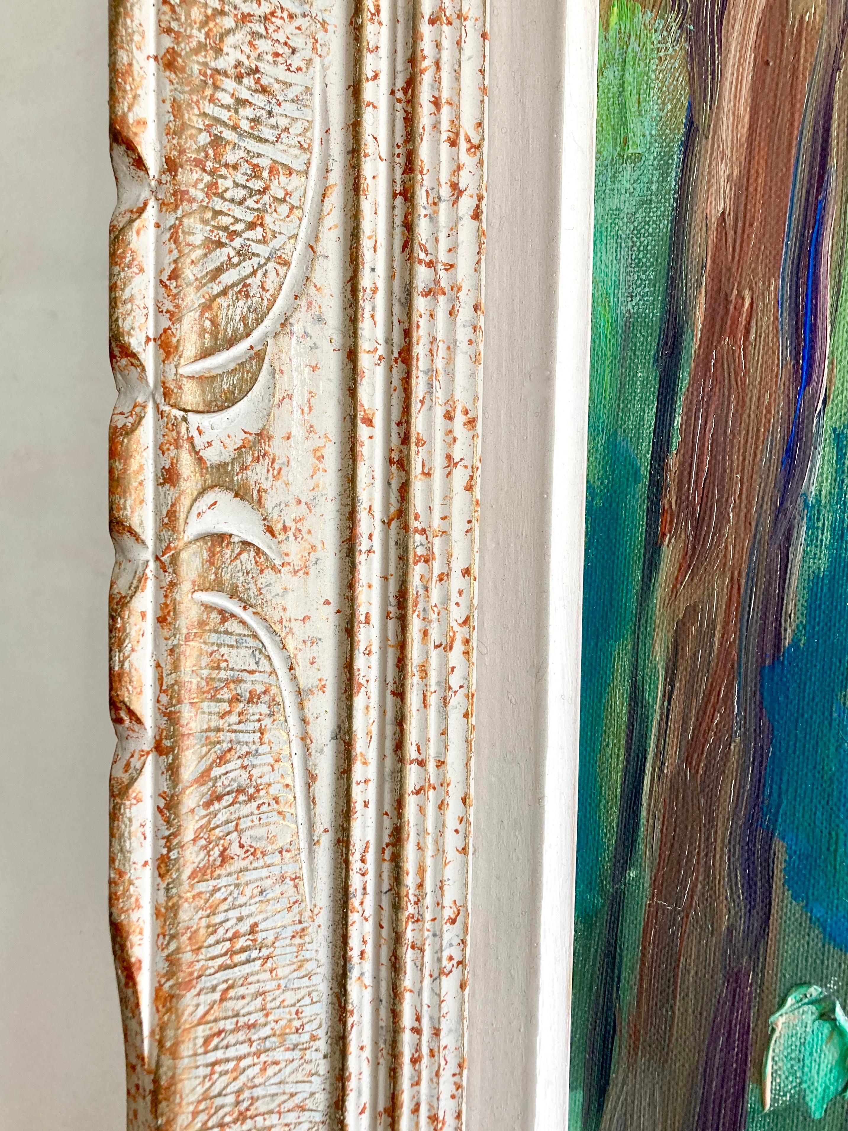 Großes französisches gerahmtes Original-Ölgemälde eines Waldes auf Stretched Canvas, Vintage im Angebot 6