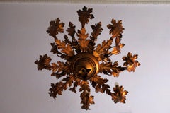 Large Vintage French Gilt Tole Chandelier