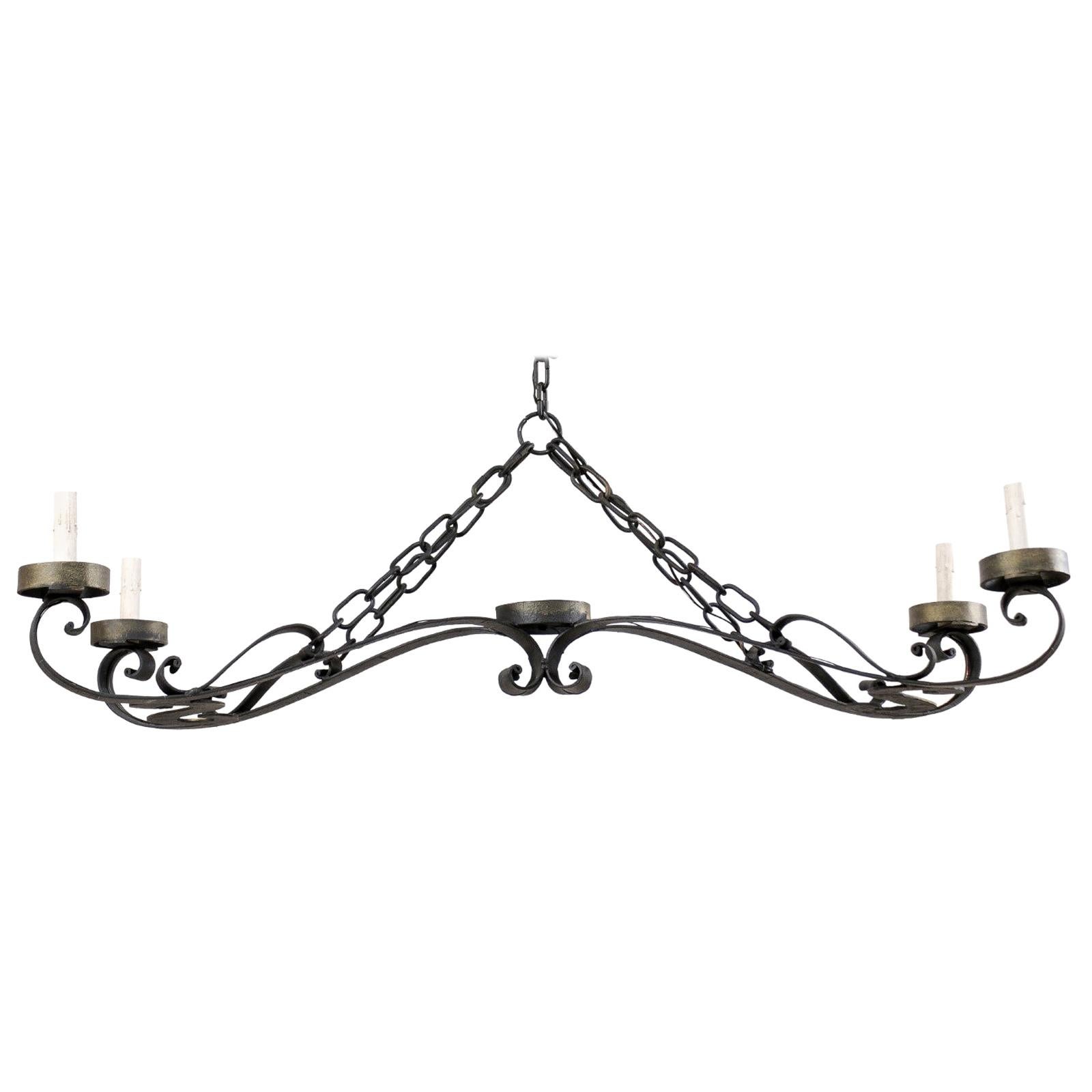 An Elegant French Wrought Iron Chandelier a Great Large Size of 5+ Ft in Length!