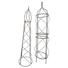 Large Vintage French Iron Garden Trellises or Topiaries, a Pair