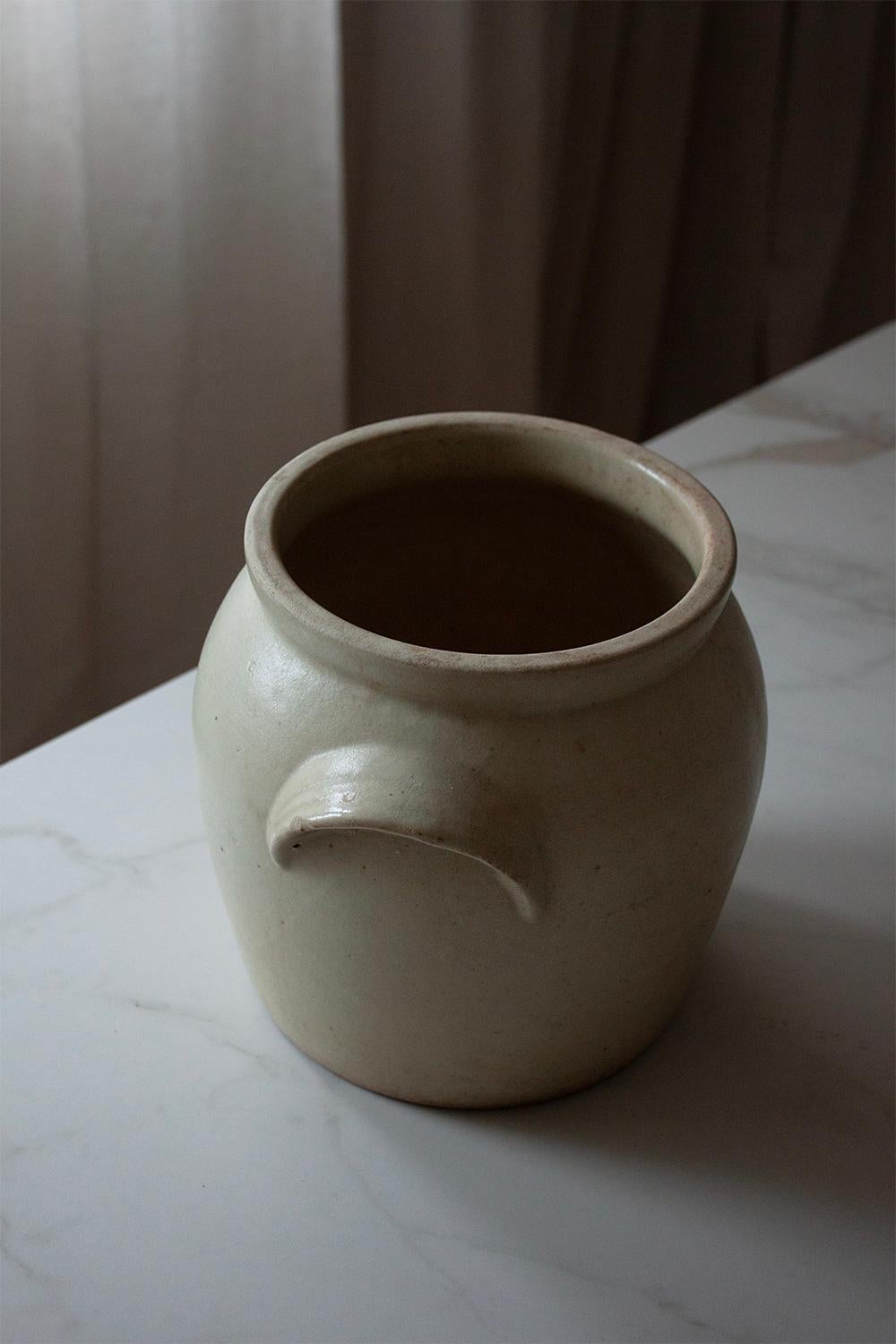 Hand-Crafted Large Vintage French Kitchen Confit Stoneware Crock, Ceramic Pot