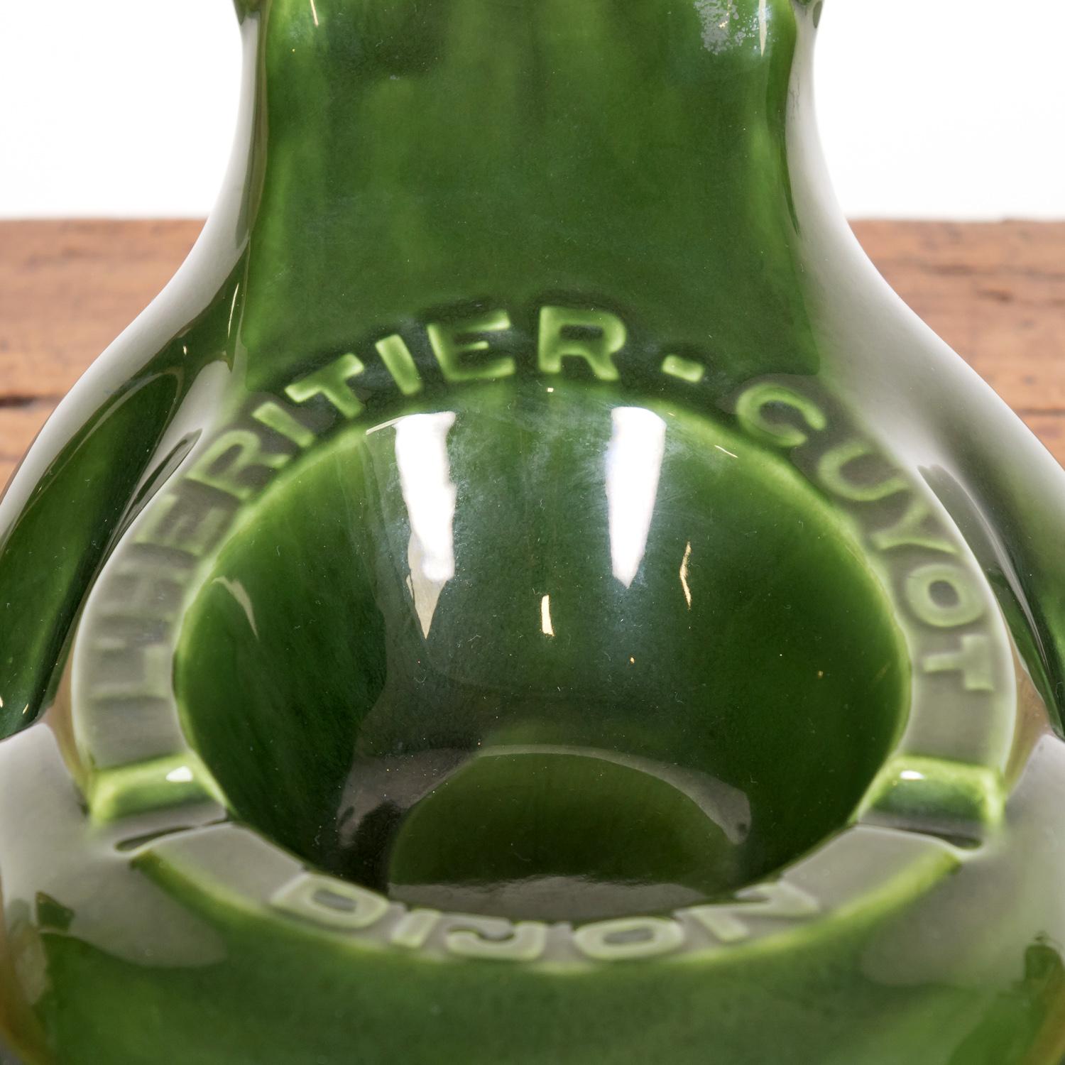Grand cendrier vintage français L'HERITIER GUYOT DIJON avec grenouille en céramique verte 1