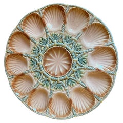 Large Vintage French Majolica Oyster Platter by Sarreguemines, C. 1940's