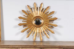 Large Vintage French Midcentury Sunburst with Small Convex Mirror Plate