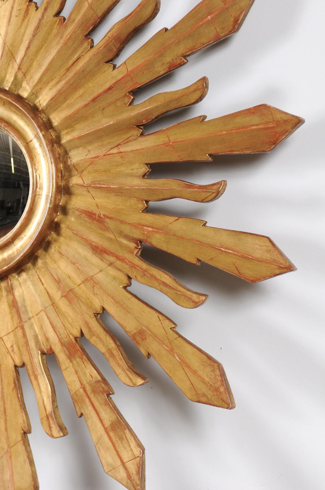 Mid-Century Modern Large Vintage French Midcentury Sunburst with Small Convex Mirror Plate For Sale