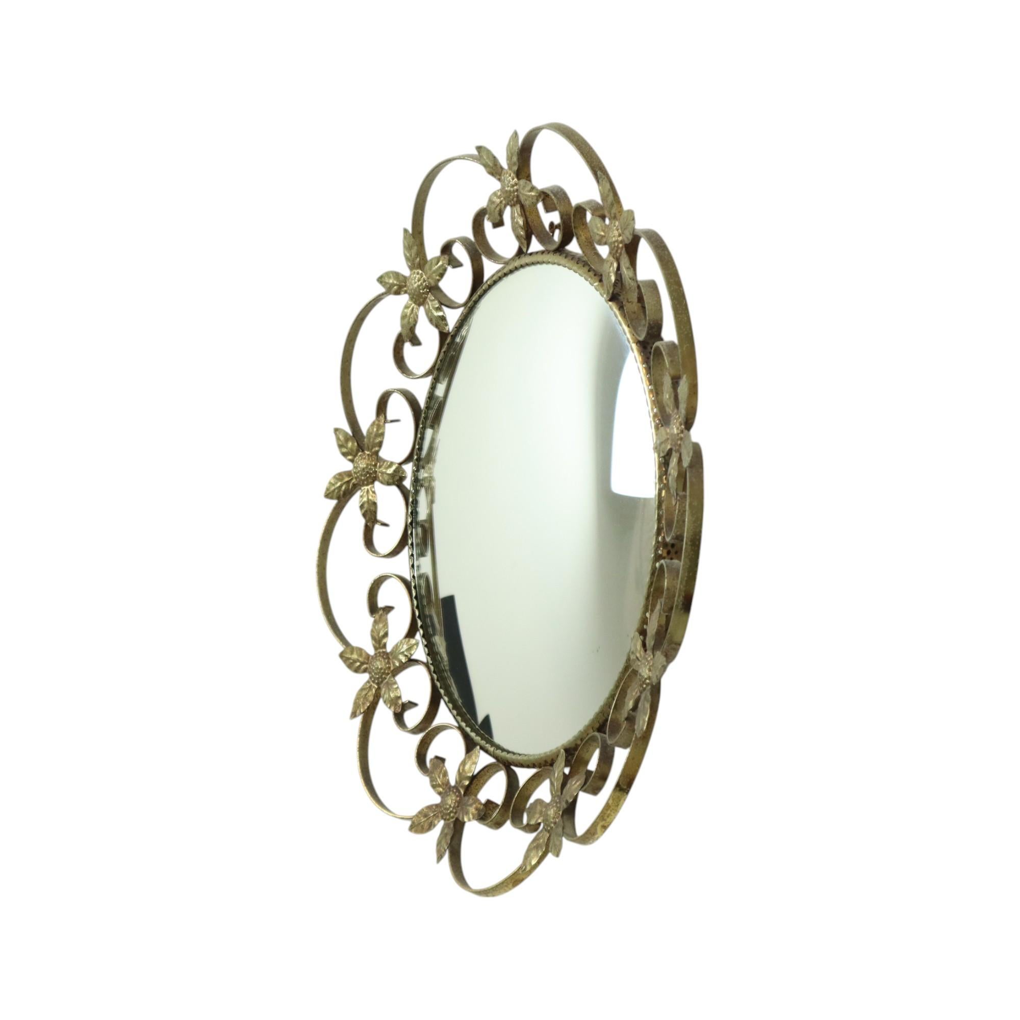 Grand miroir français vintage convexe à fleurs en vente 5
