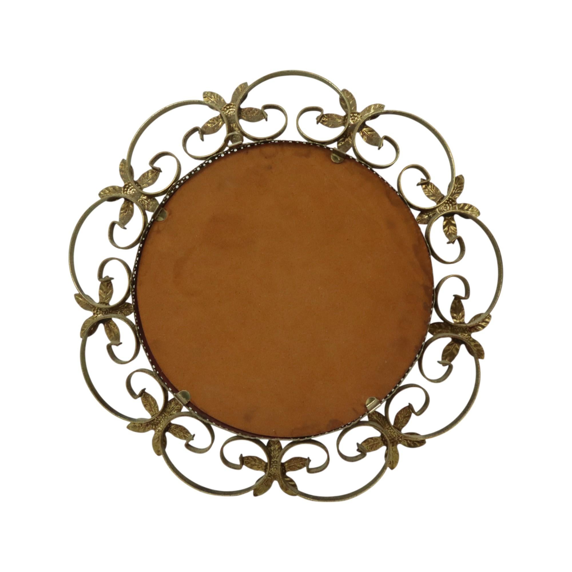 Grand miroir français vintage convexe à fleurs en vente 6