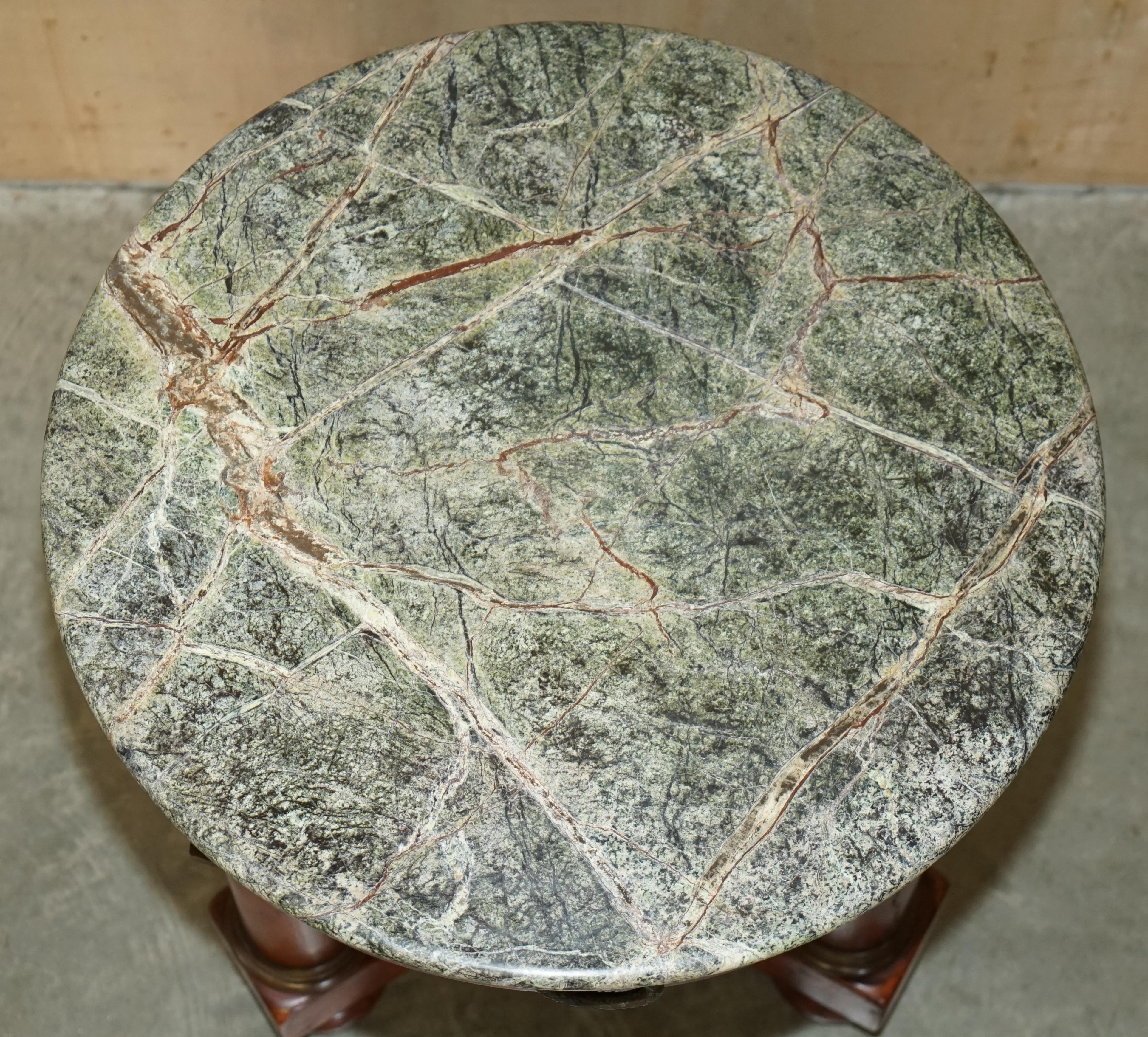 Large Vintage French Oak, Bronzed Brass, Marble Top Occasional Side Wine Table For Sale 7