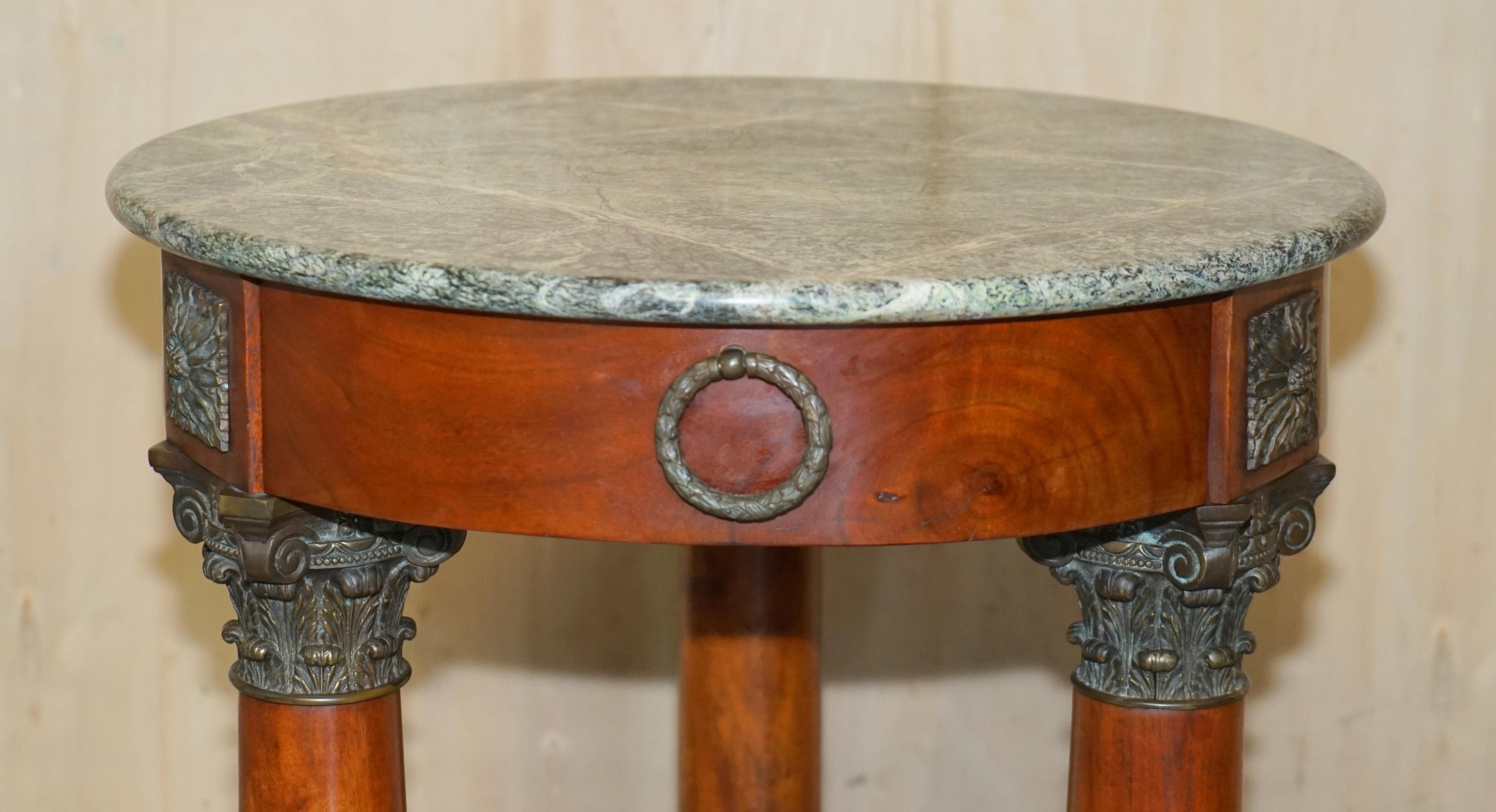 Hand-Crafted Large Vintage French Oak, Bronzed Brass, Marble Top Occasional Side Wine Table For Sale