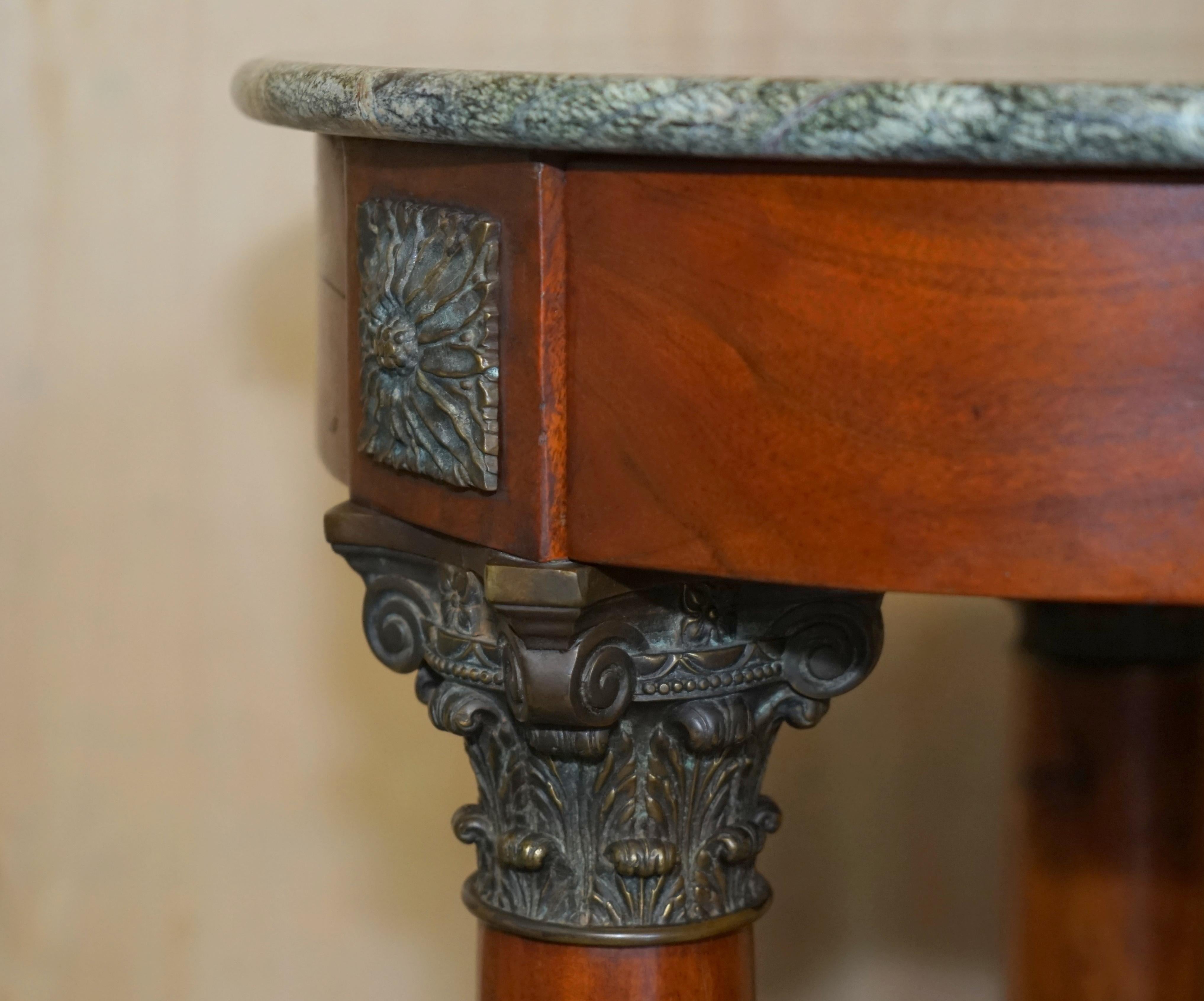 20th Century Large Vintage French Oak, Bronzed Brass, Marble Top Occasional Side Wine Table For Sale