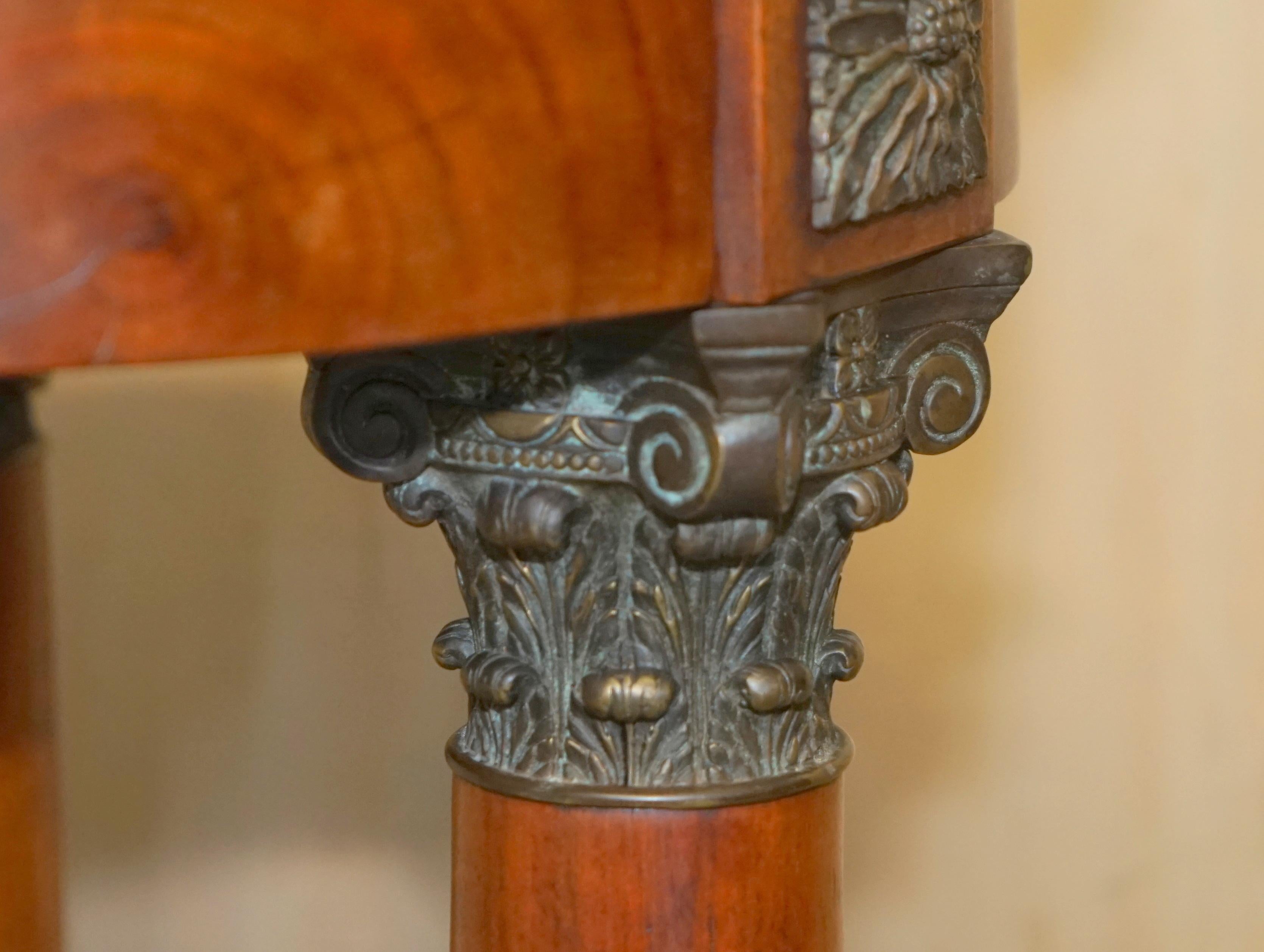 Large Vintage French Oak, Bronzed Brass, Marble Top Occasional Side Wine Table For Sale 2