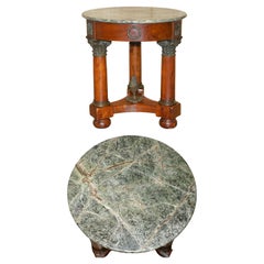 Large Vintage French Oak, Bronzed Brass, Marble Top Occasional Side Wine Table