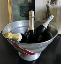 Large Vintage French Pewter Champagne Bucket With Leather Stripe by Mumm