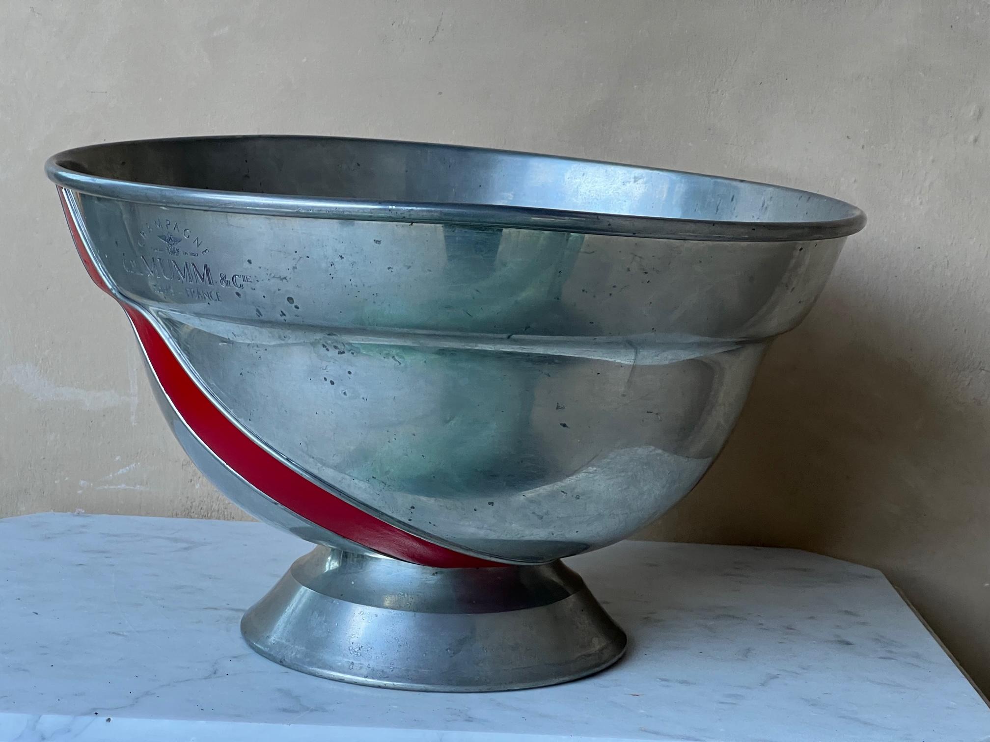 Large Vintage French Pewter Champagne Bucket With Leather Stripe by Mumm In Good Condition In Ross, CA