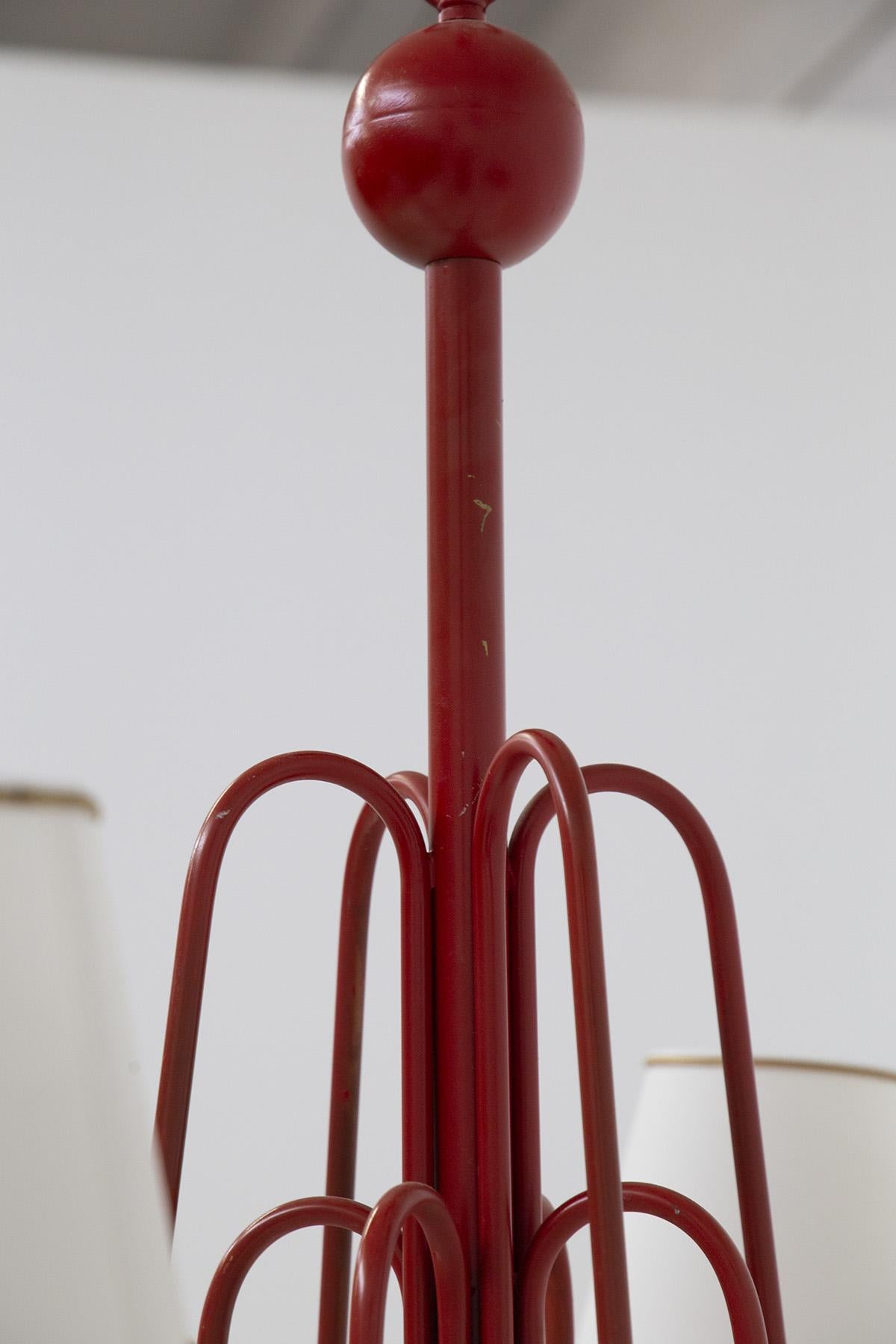 Large Vintage French Red Brass 8-Light Chandelier For Sale 8