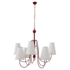 Grand lustre français vintage à 8 lumières en laiton rouge