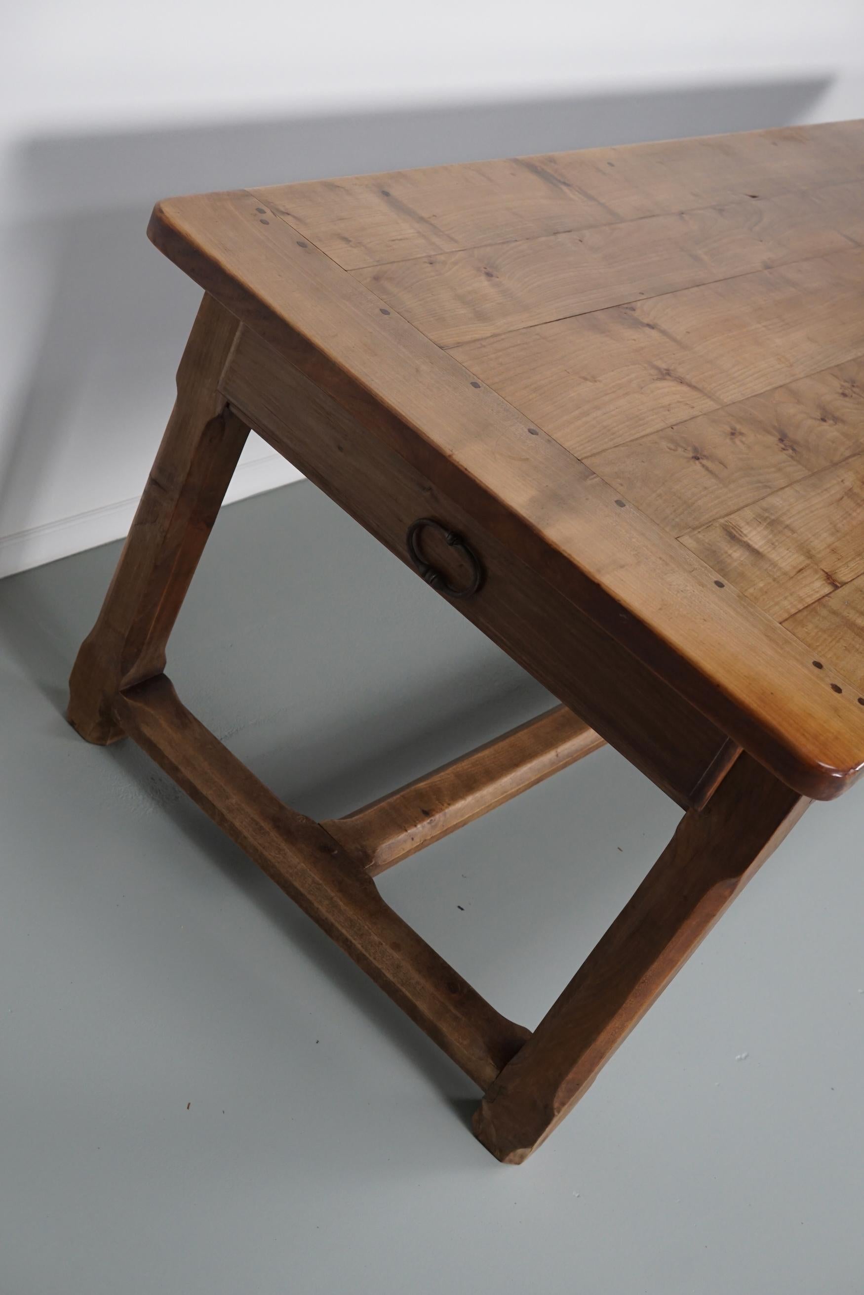 Large Vintage French Rustic Farmhouse Cherry Dining Table, 1950s For Sale 9