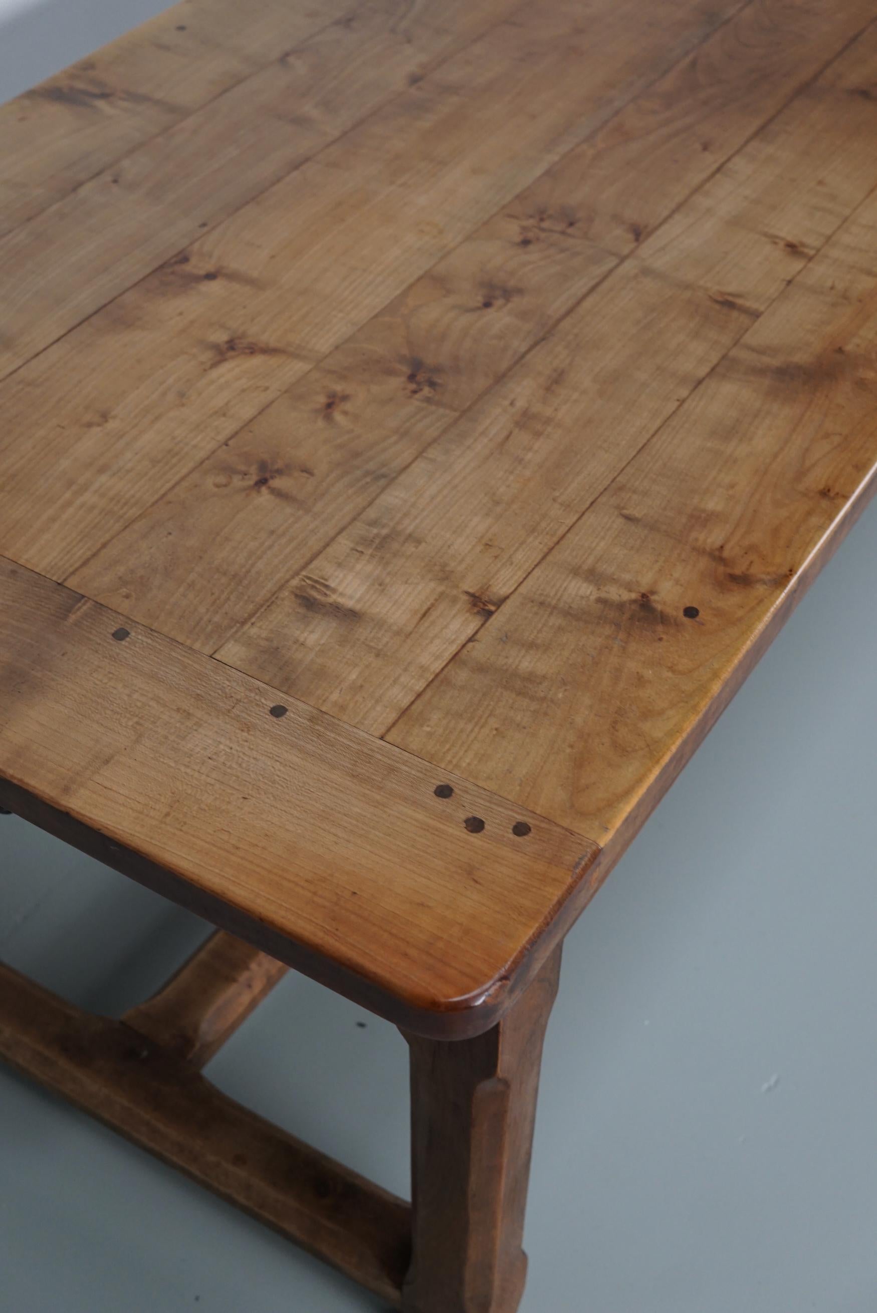 Large Vintage French Rustic Farmhouse Cherry Dining Table, 1950s For Sale 10