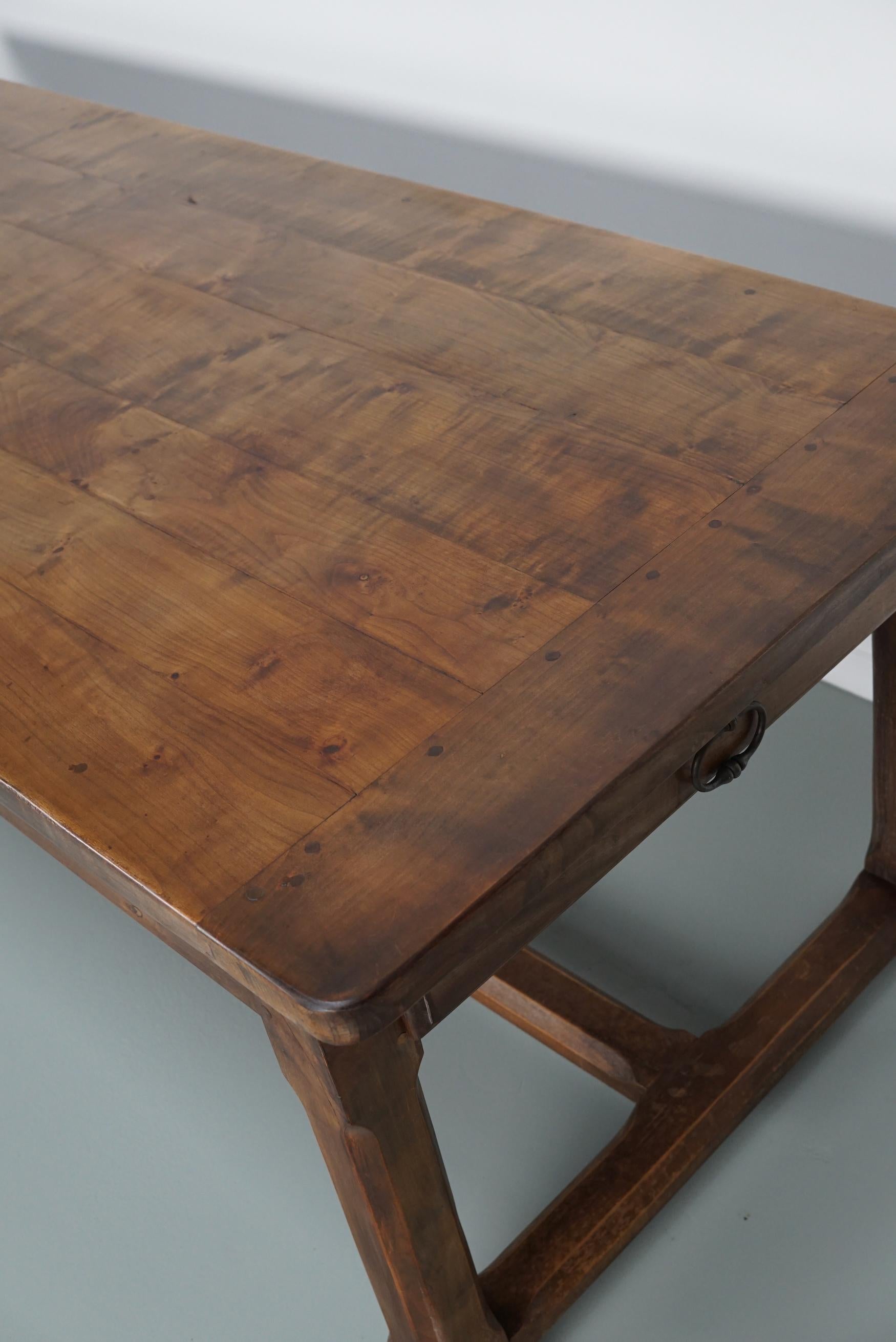 Large Vintage French Rustic Farmhouse Cherry Dining Table, 1950s For Sale 11