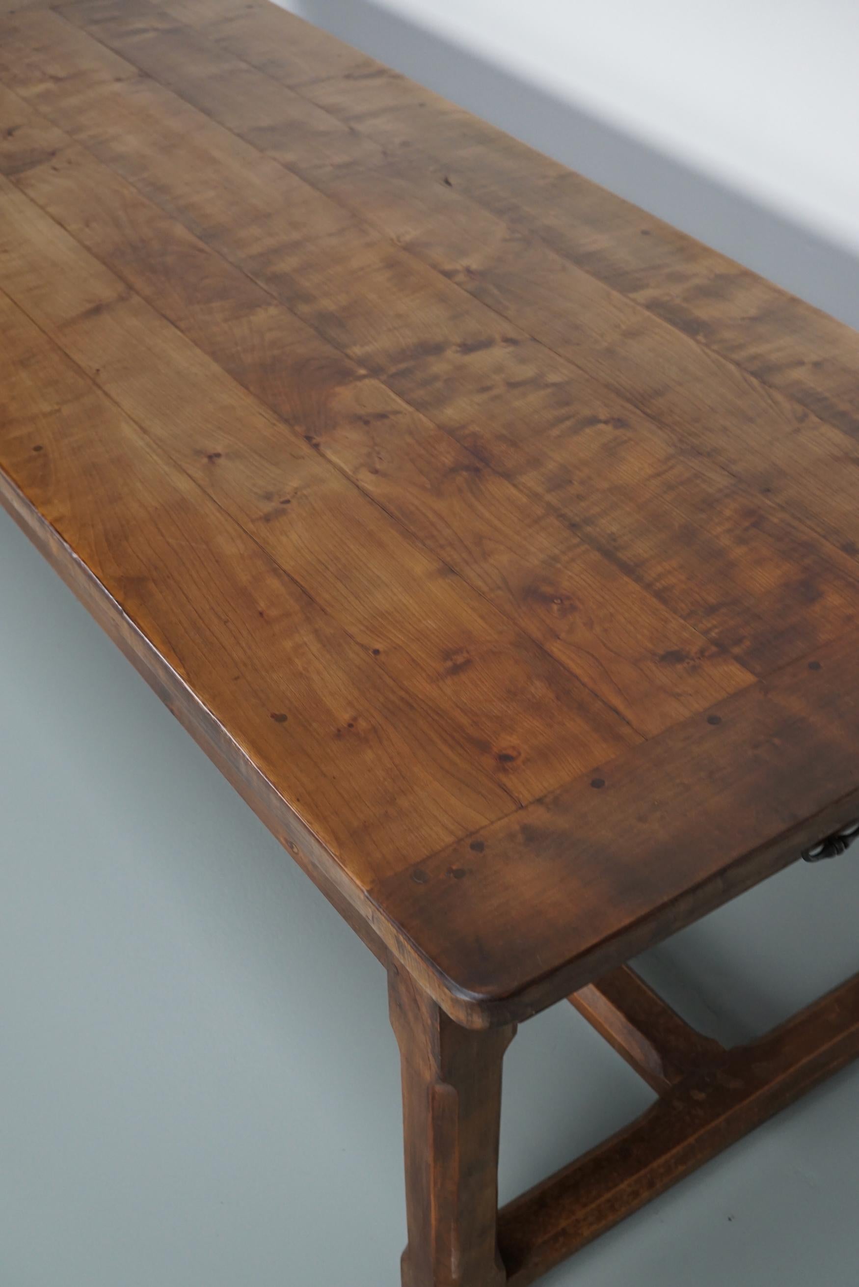 Large Vintage French Rustic Farmhouse Cherry Dining Table, 1950s For Sale 12