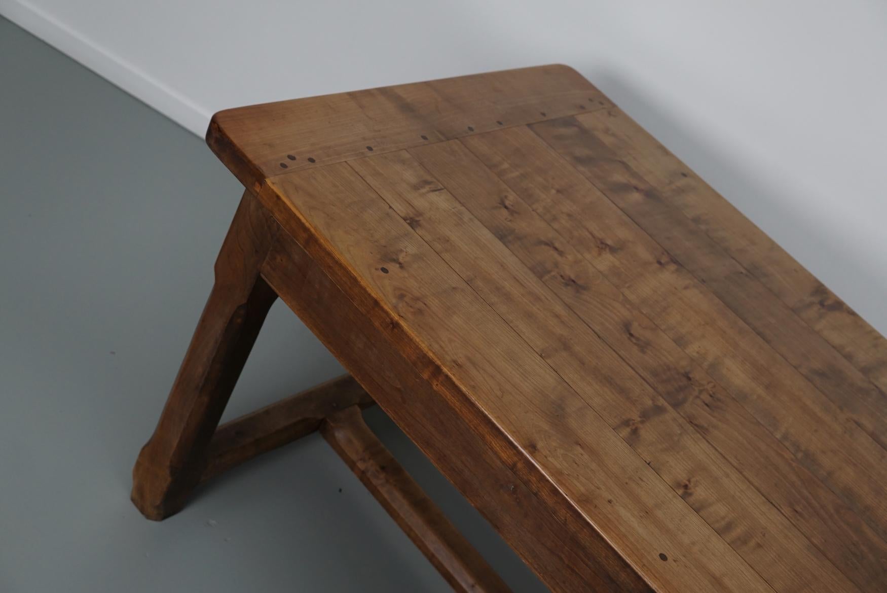 20th Century Large Vintage French Rustic Farmhouse Cherry Dining Table, 1950s For Sale