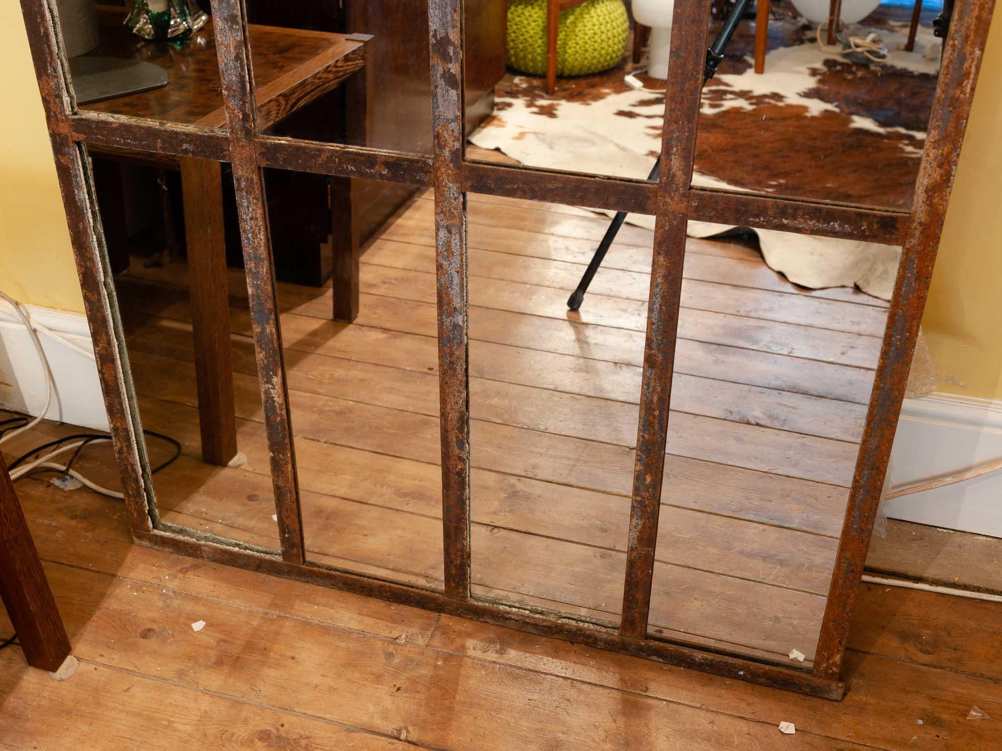 Late Victorian Large Vintage French Rustic Industrial Iron Disused Factory Window Mirror