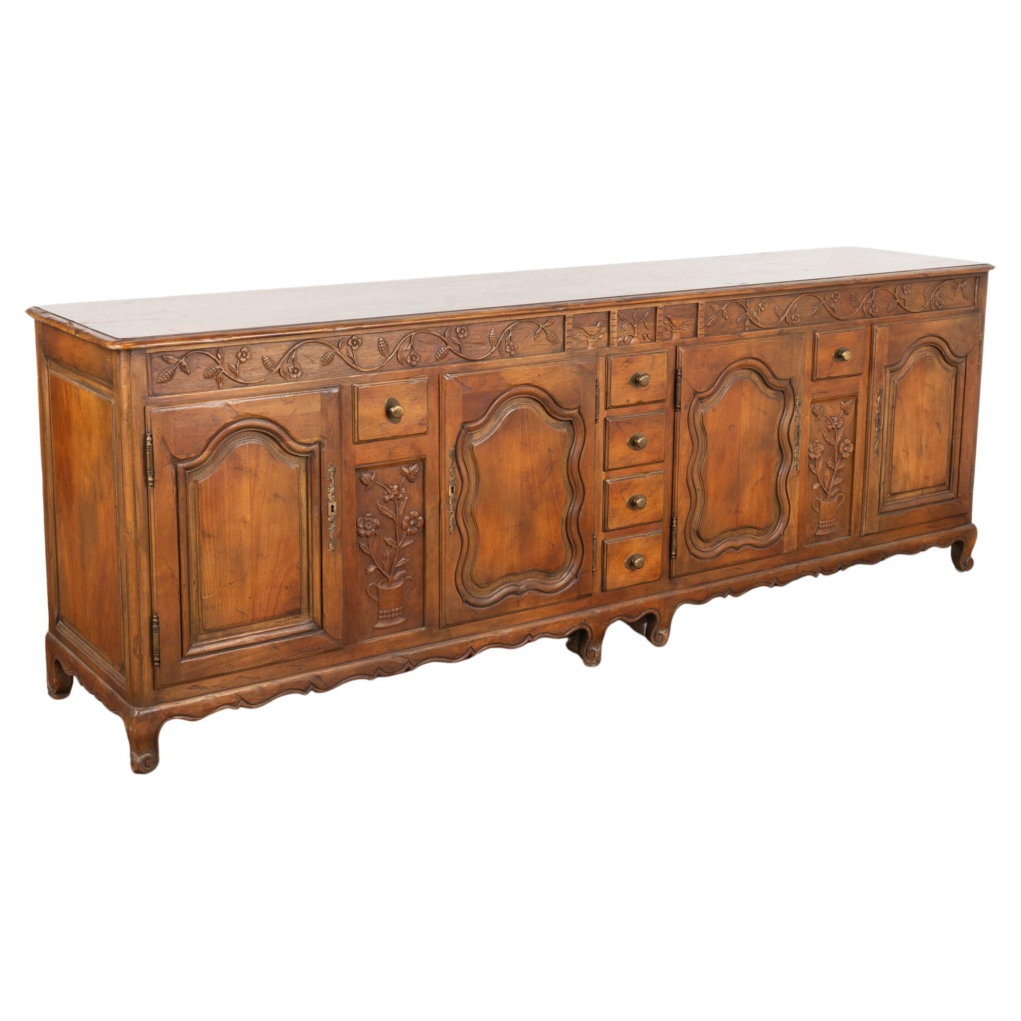 Large Vintage French Sideboard Buffet with Carved Details, circa 1960-80