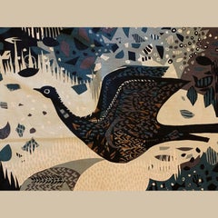 Large, Vintage French Tapestry, Andre Minaux, Flying Geese, Blue/Violet tones