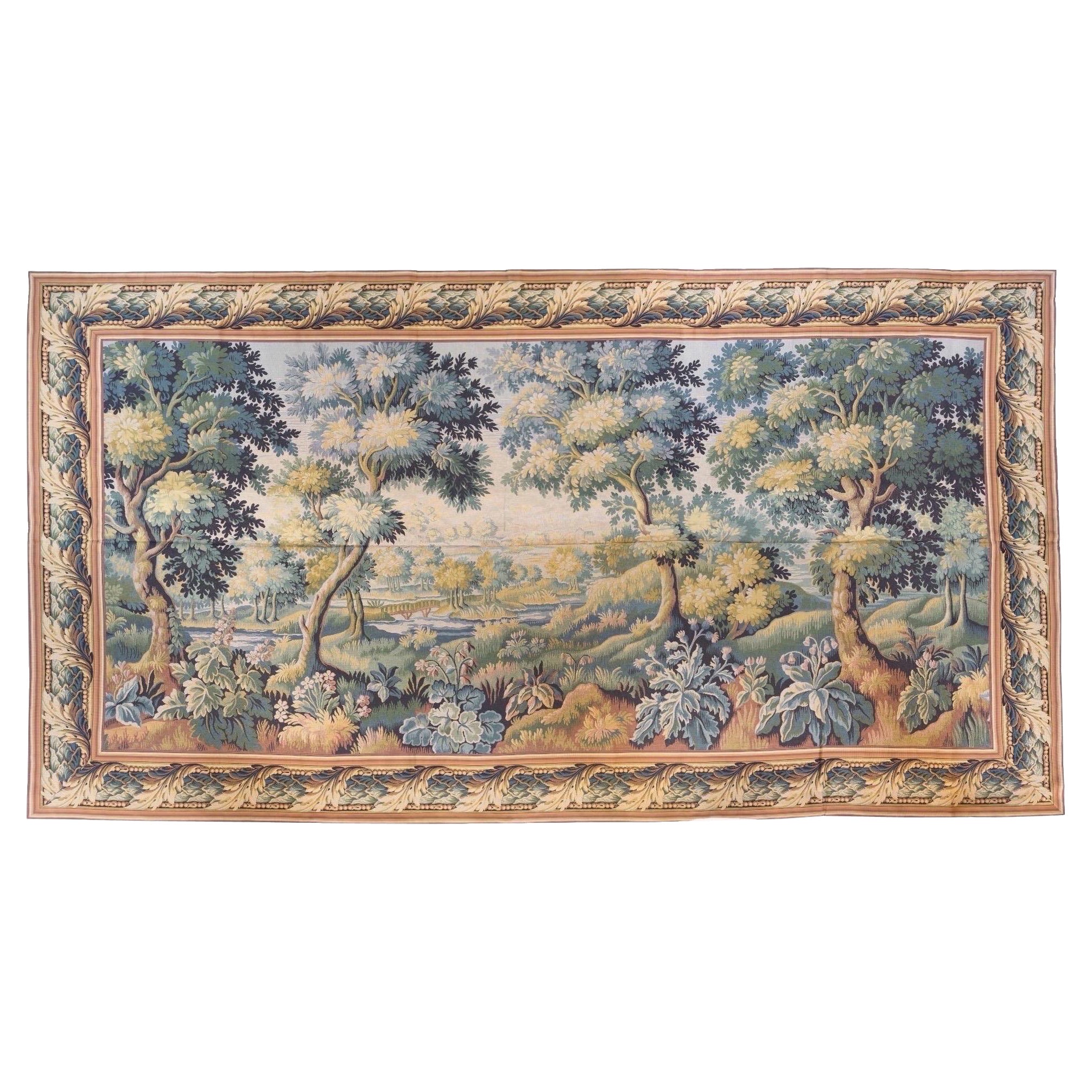 Große Vintage Französisch Verdure Stil Landschaft Wandteppich - 7 x 13,5 ft LAST ONE