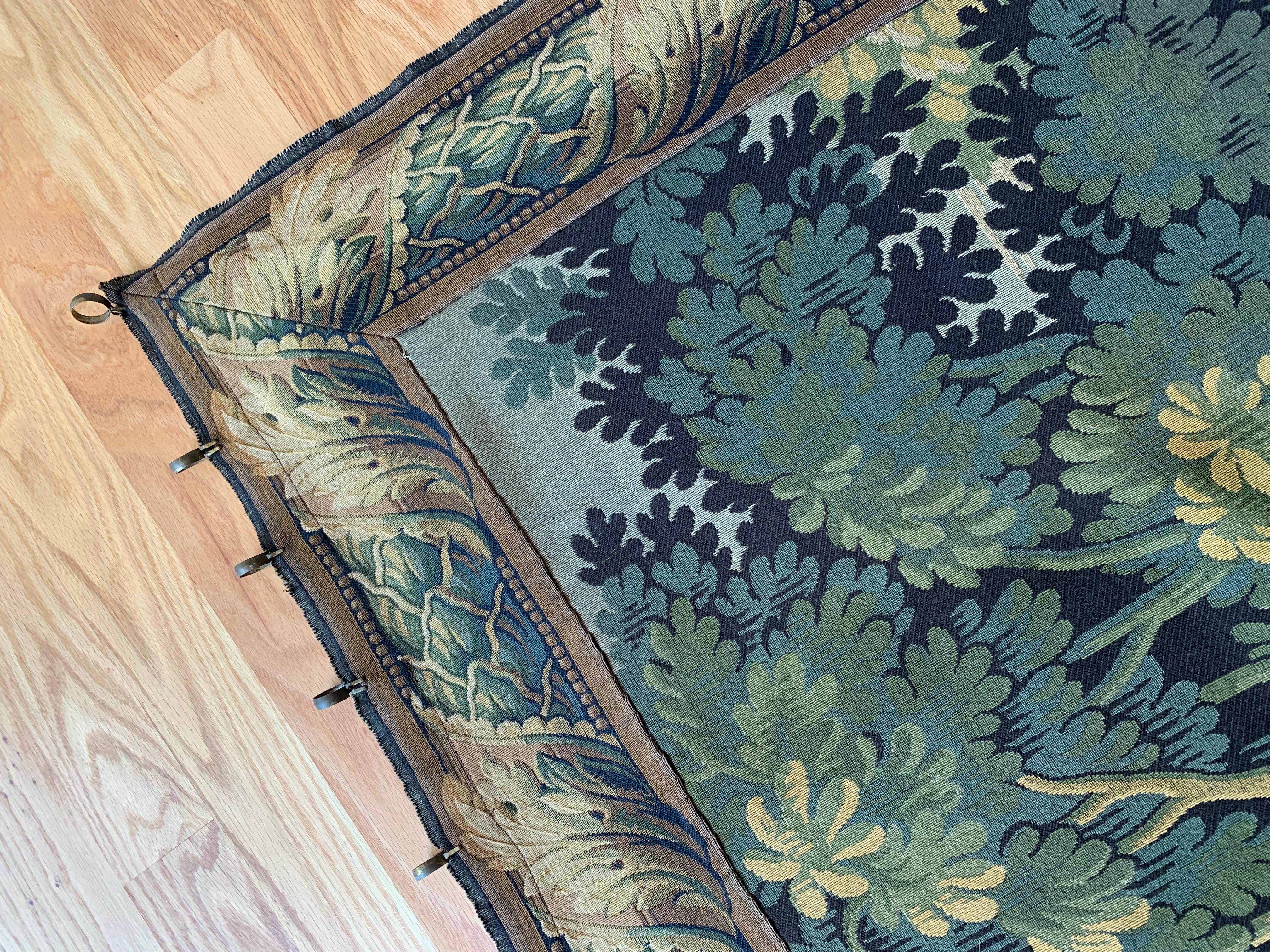 Large Vintage French Verdure Style Landscape Tapestry For Sale 5