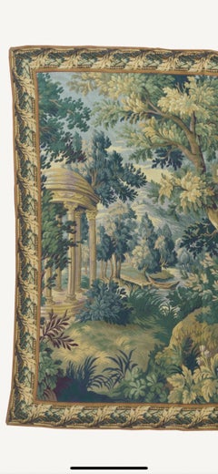 Large Vintage French Verdure Style Landscape Tapestry