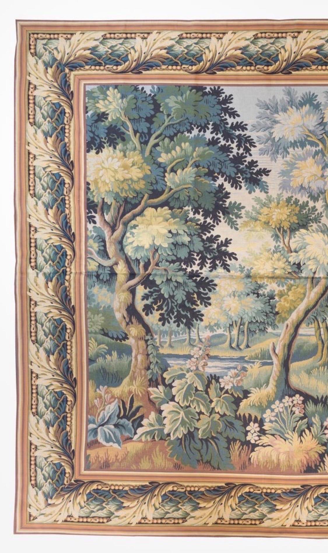 Provincial français Grande tapisserie de paysage française de style Verdure - 7 x 13,5 piedsLAST ONE en vente