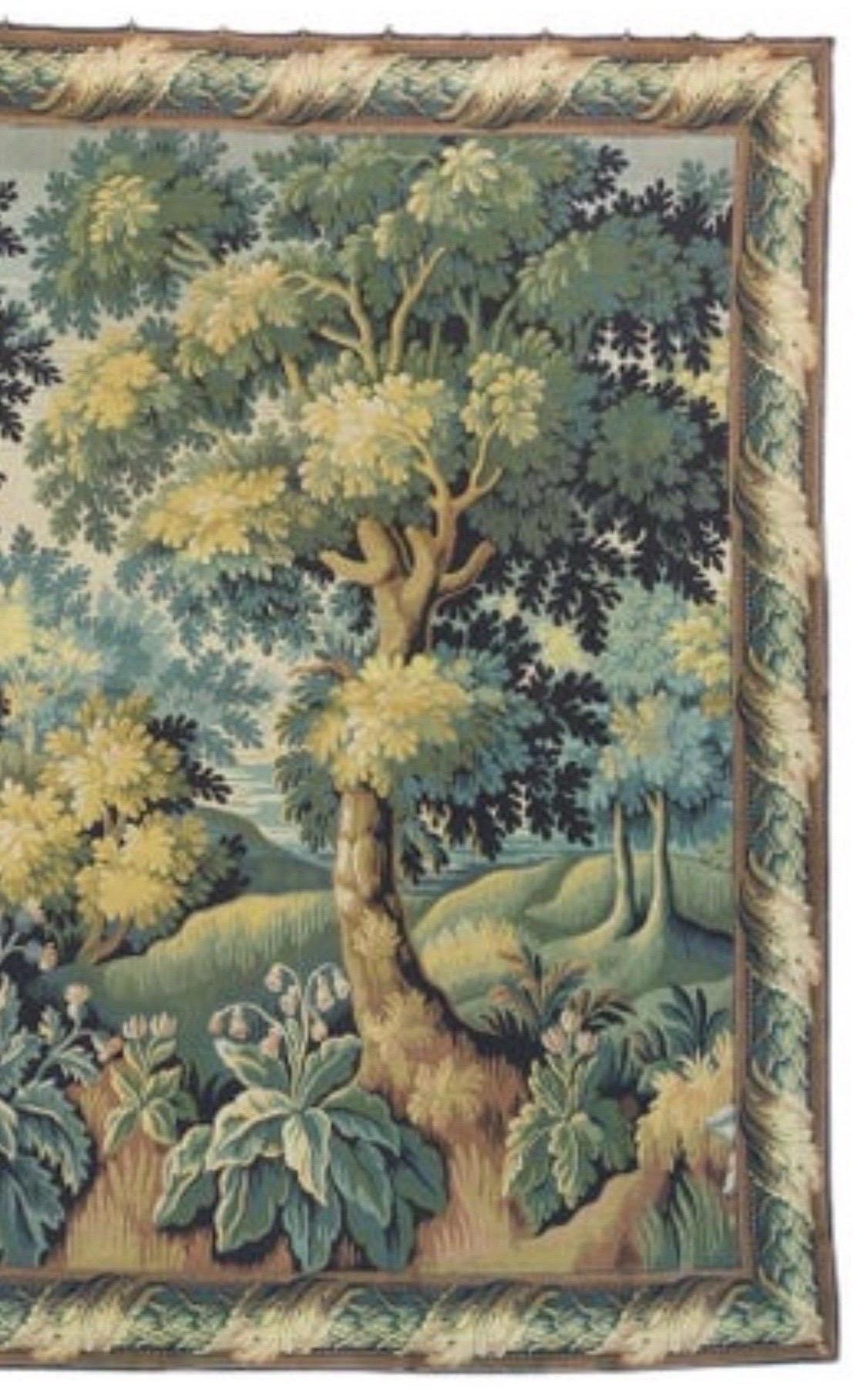Hand-Woven Large Vintage French Verdure Style Landscape Tapestry For Sale