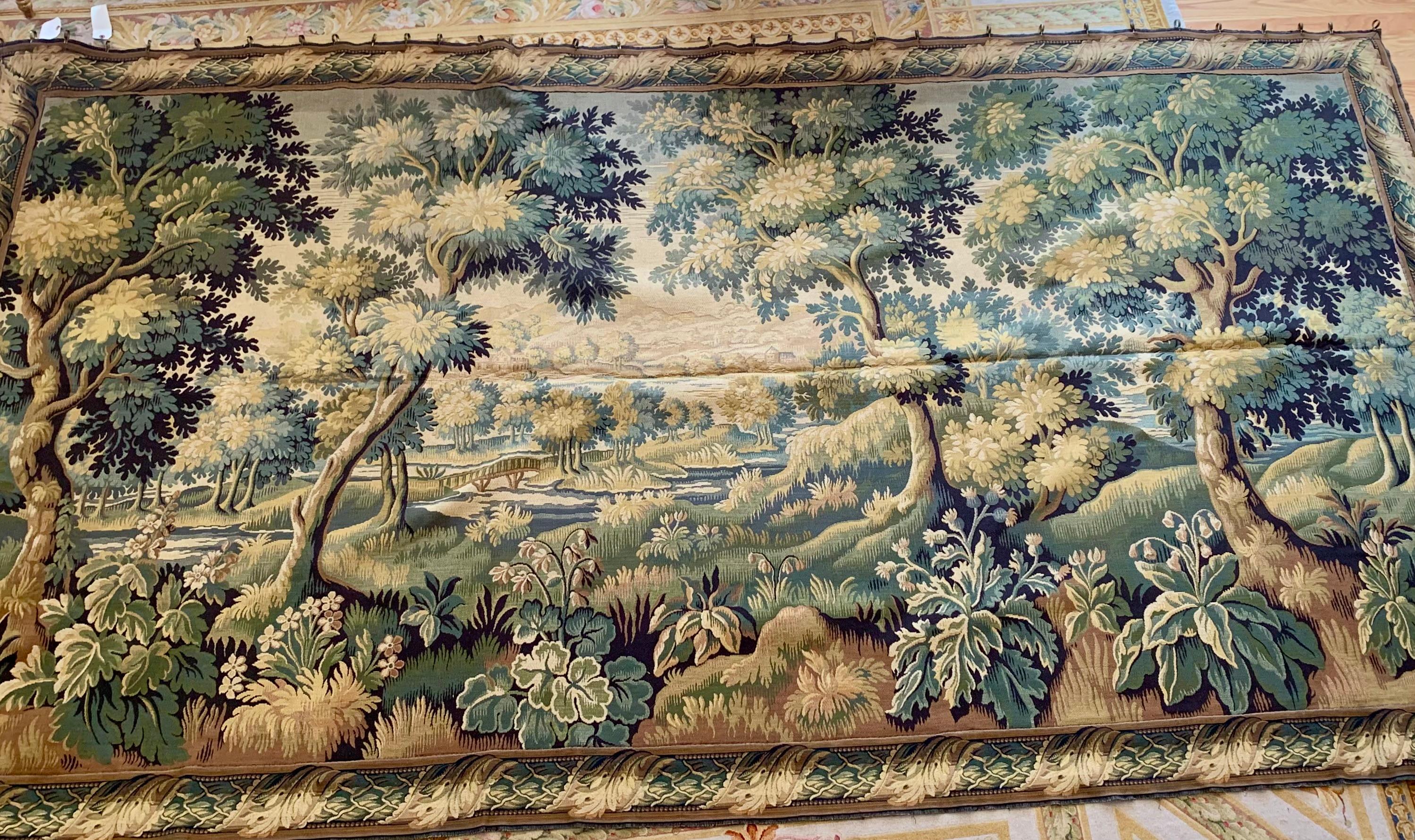 Large Vintage French Verdure Style Landscape Tapestry In Excellent Condition For Sale In New York, NY