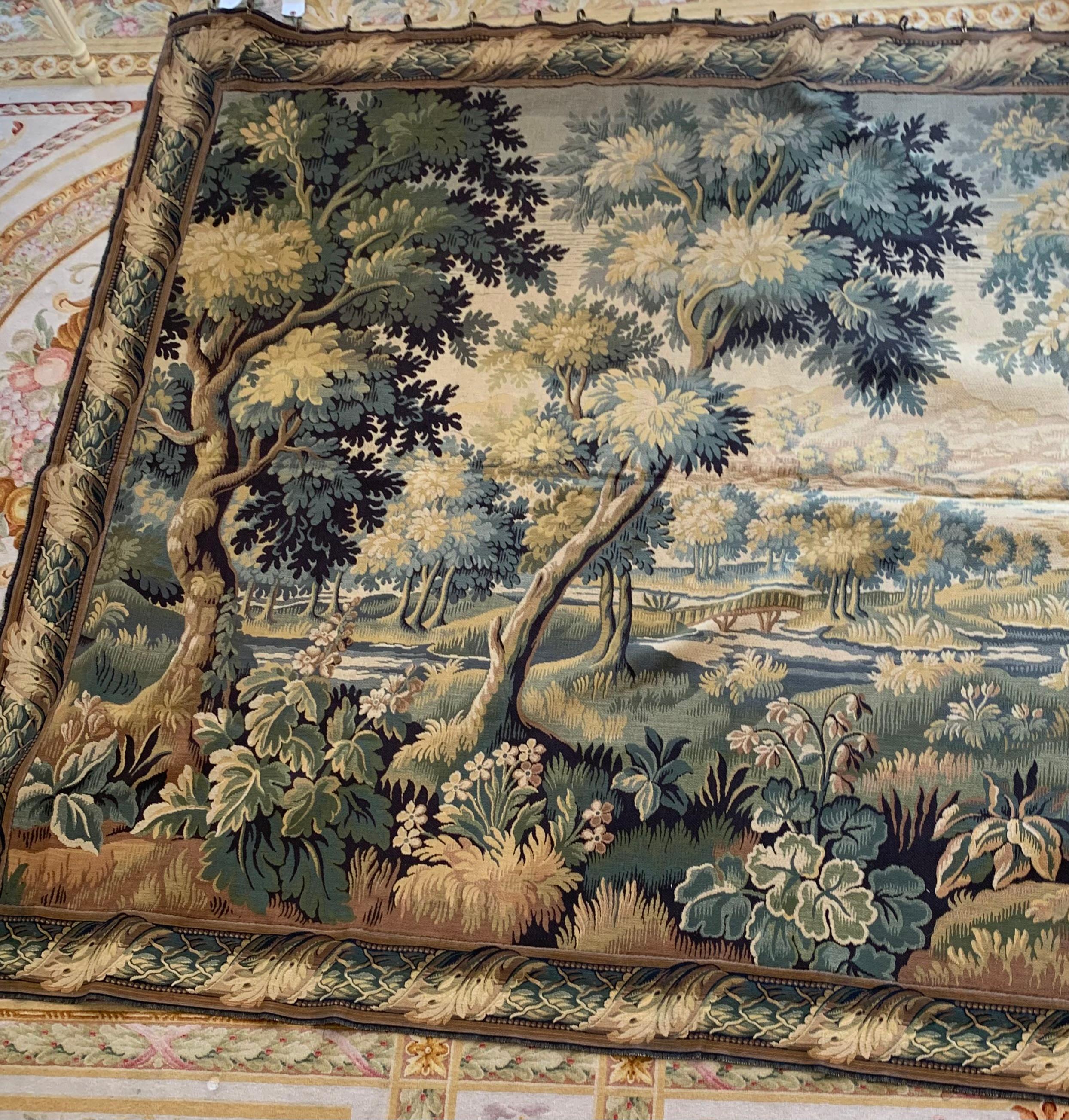 20th Century Large Vintage French Verdure Style Landscape Tapestry For Sale