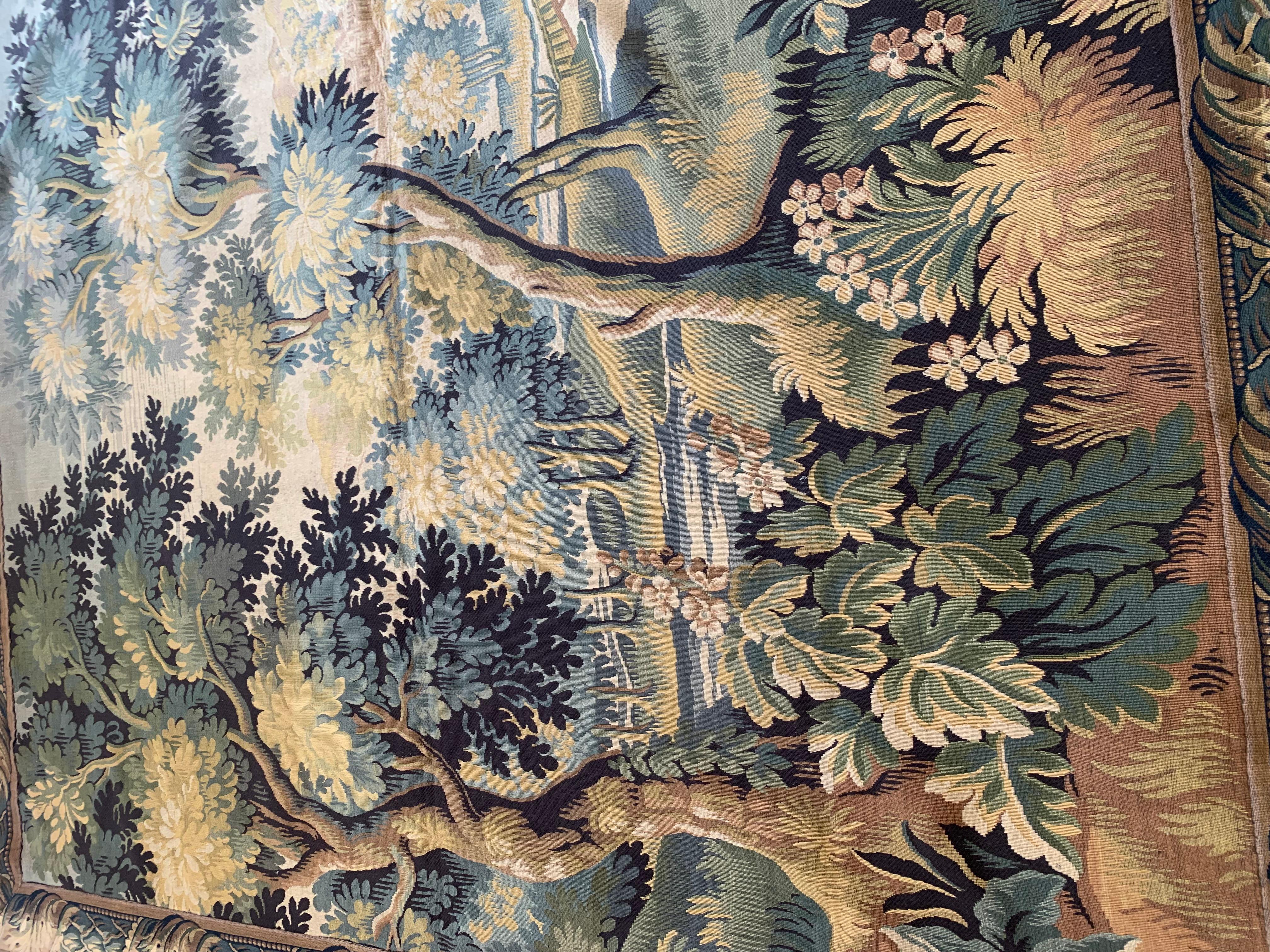 Large Vintage French Verdure Style Landscape Tapestry For Sale 1