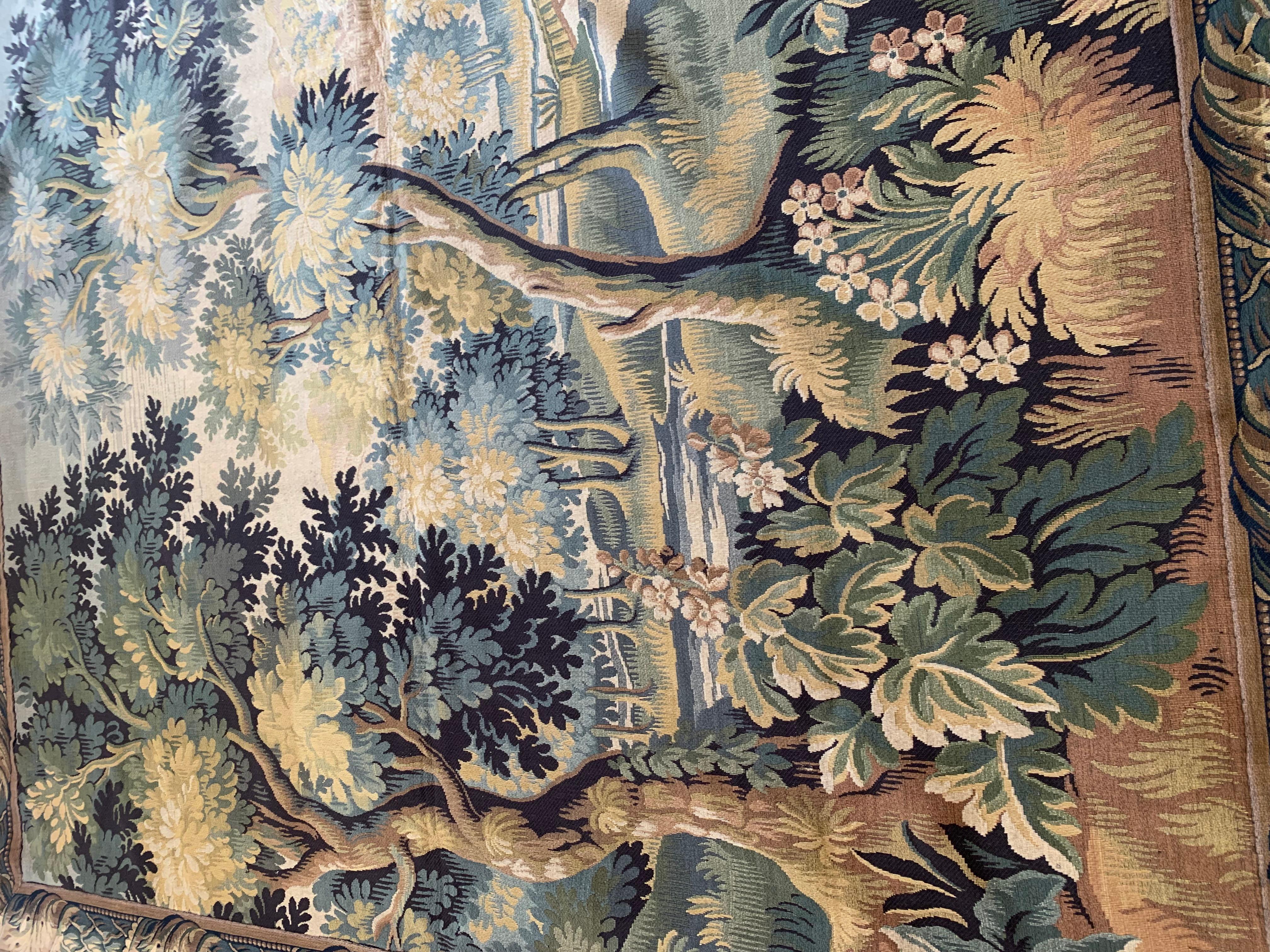Gran Tapiz Vintage Francés de Paisaje Estilo Verdura 1