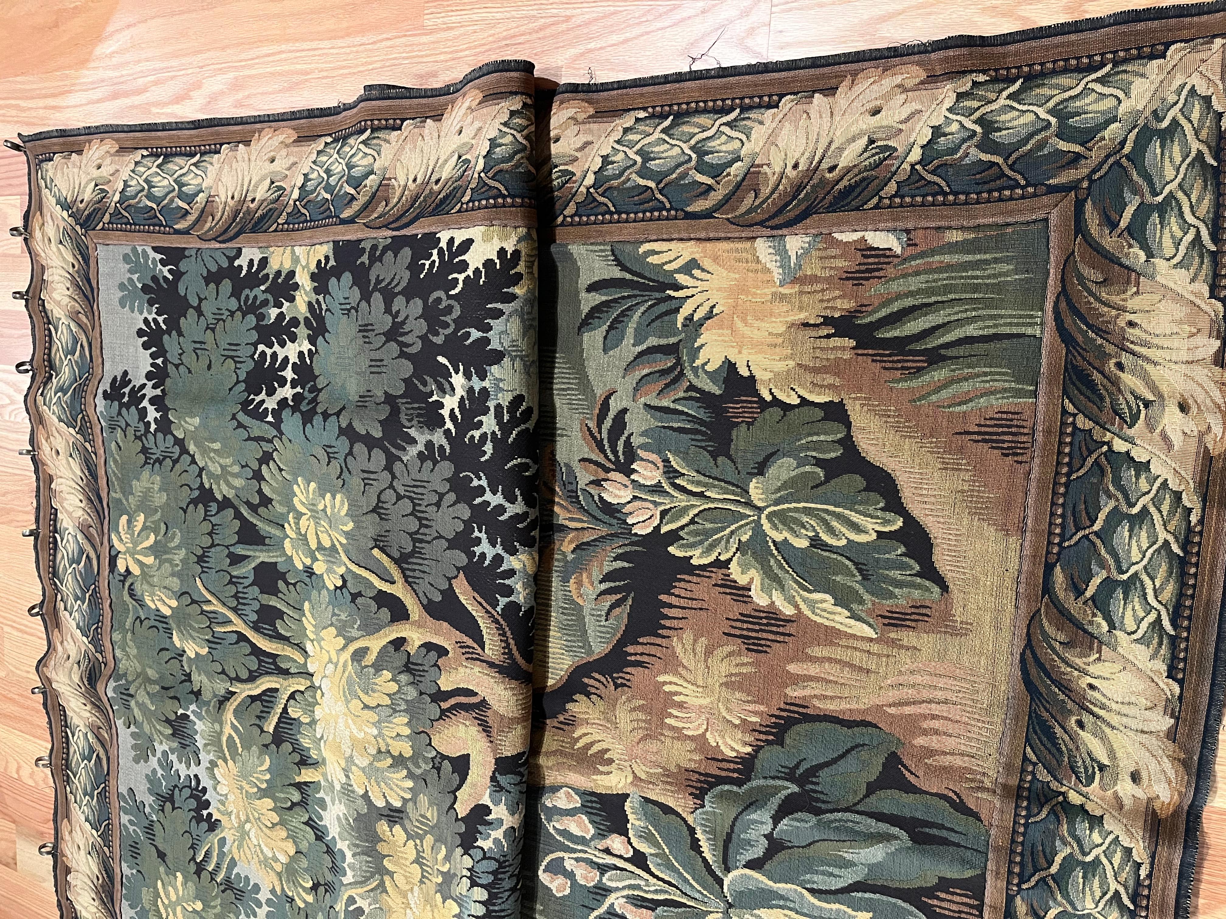 Large Vintage French Verdure Style Landscape Tapestry For Sale 2
