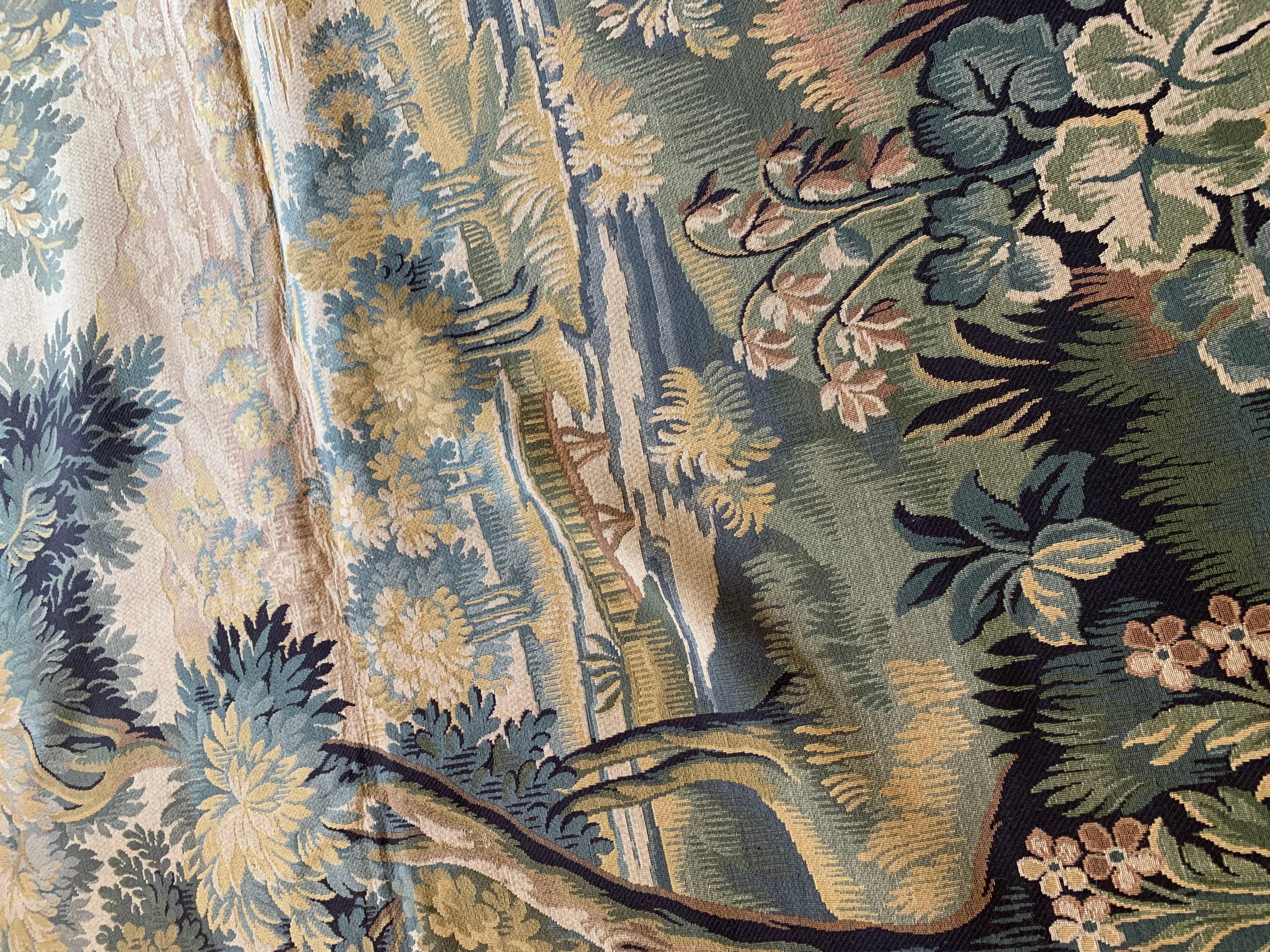 Large Vintage French Verdure Style Landscape Tapestry For Sale 3