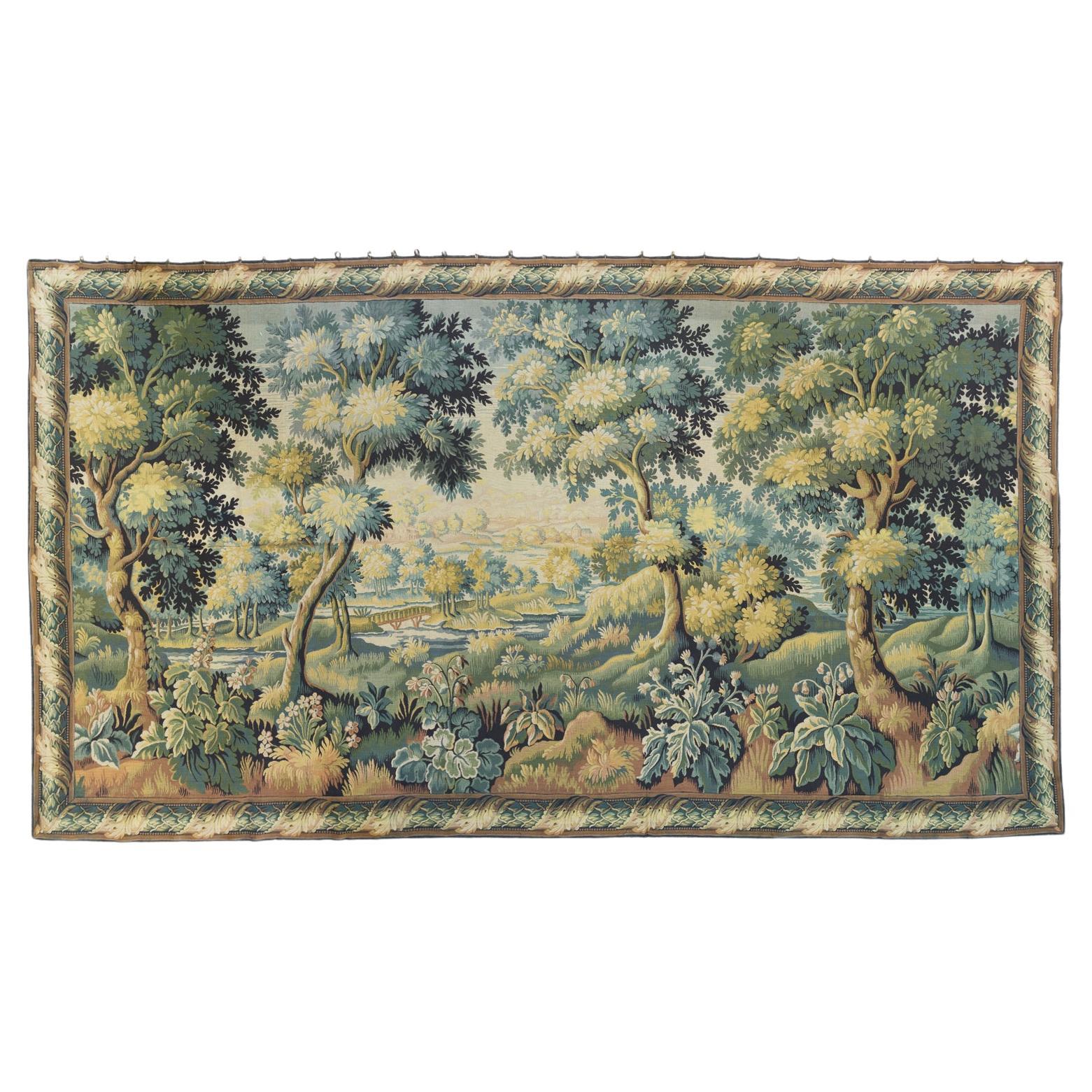 Large Vintage French Verdure Style Landscape Tapestry For Sale