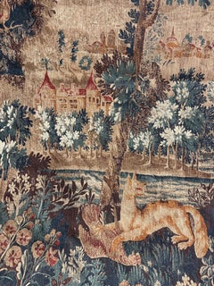Large Vintage French Wall Tapestry Aubusson Style, printed on jute, circa 1960