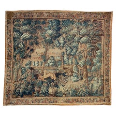 Large Vintage French Wall Tapestry Aubusson Style, printed on jute, circa 1960