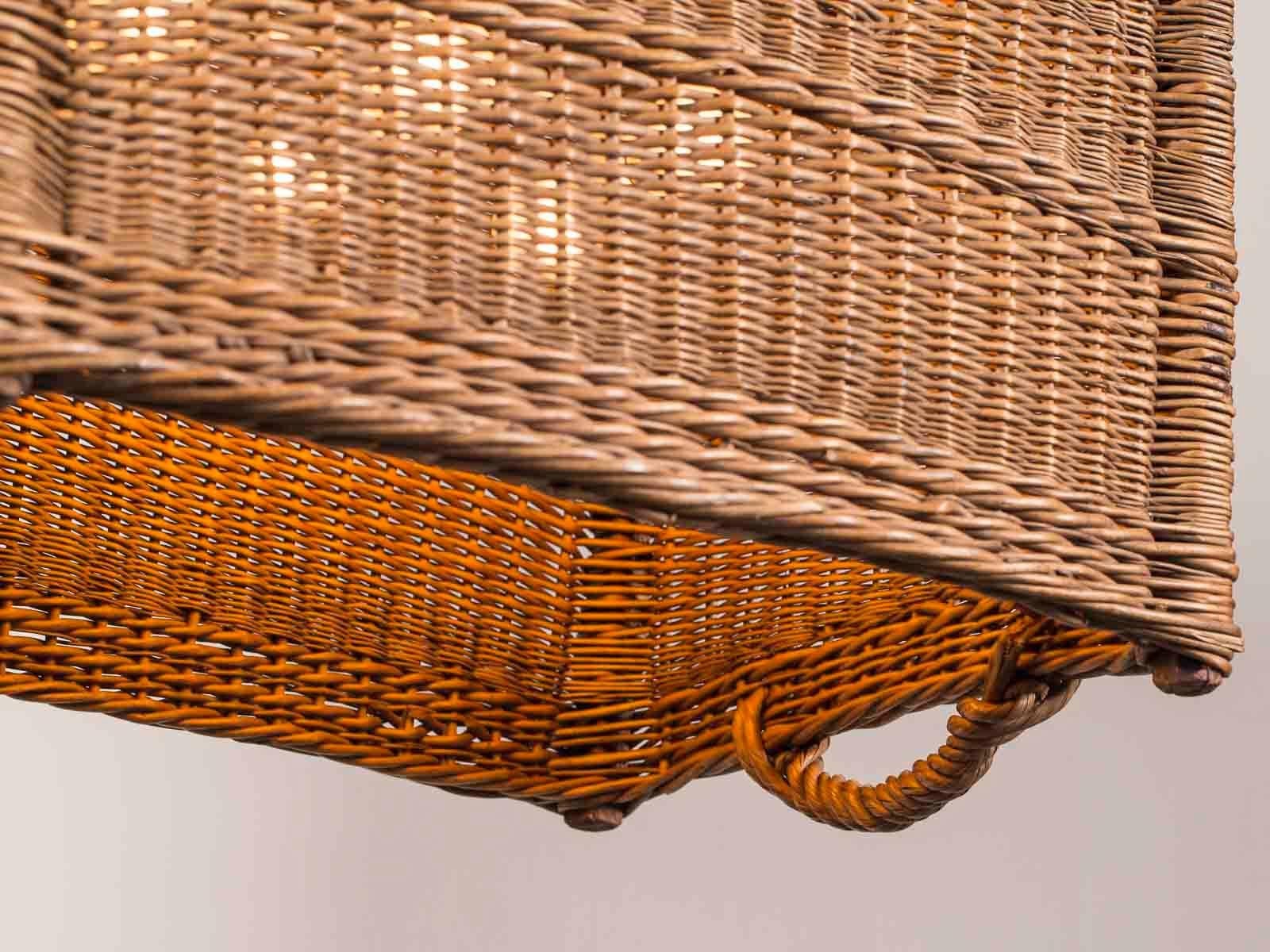 Early 20th Century Large Vintage French Wicker Basket Chandelier Fixture, France, circa 1920