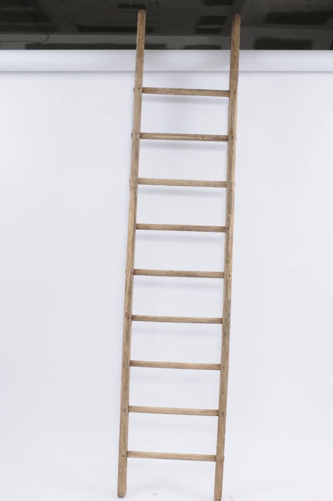 Large Vintage French Wood and Iron Rustic Ladder from the 1930s 1