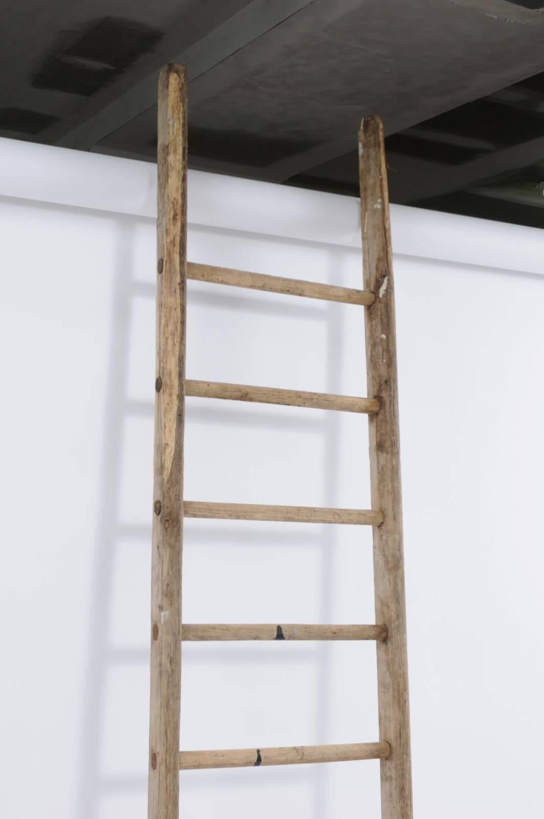 Large Vintage French Wood and Iron Rustic Ladder from the 1930s 3