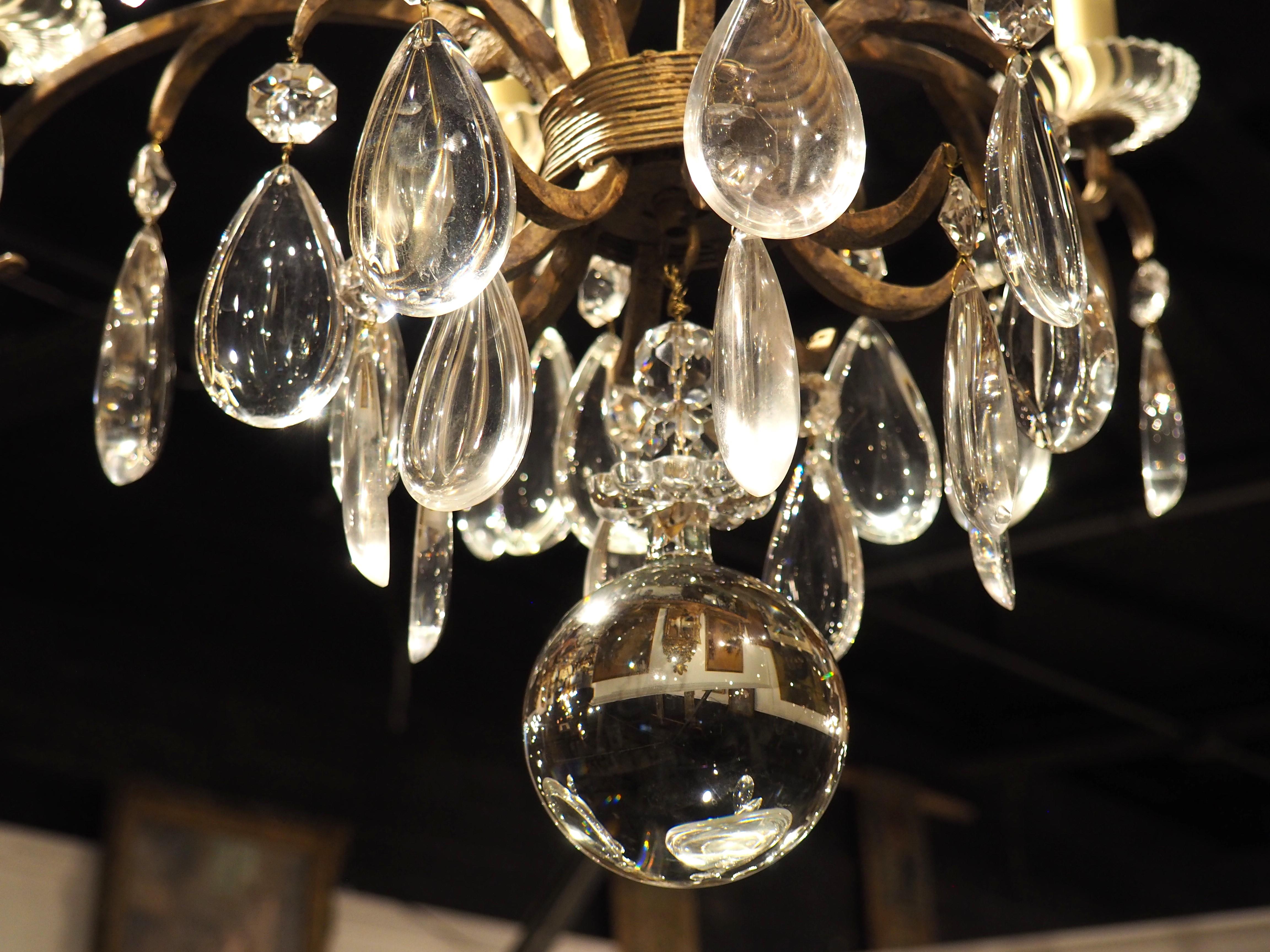 20th Century Large Vintage French Wrought Iron and Crystal Chandelier For Sale