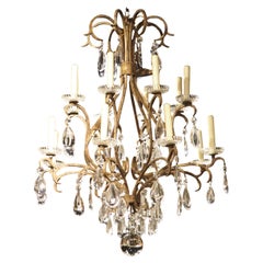 Large Vintage French Wrought Iron and Crystal Chandelier