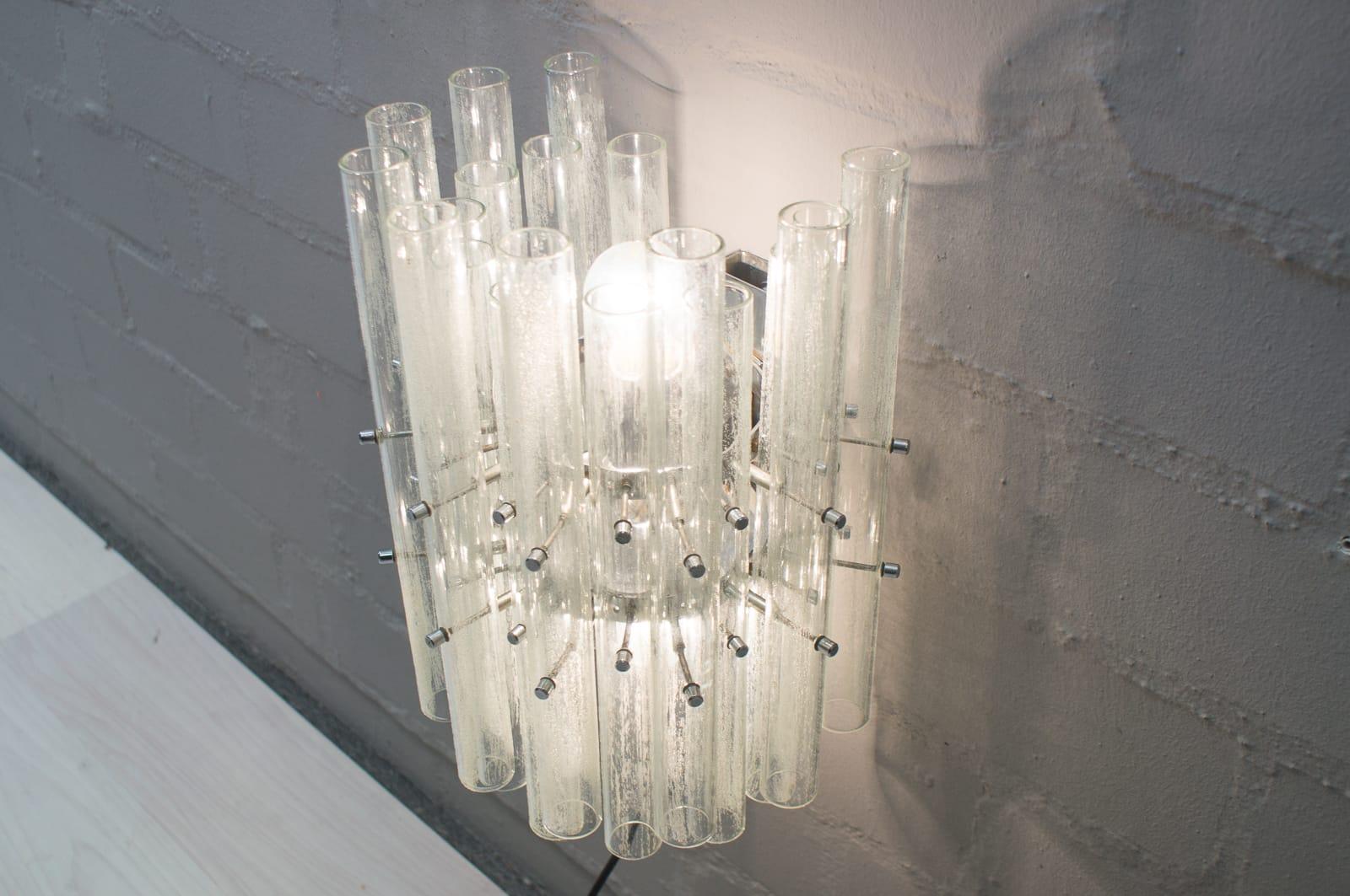Large Vintage Frosted Glass Tubes Wall Lamps from a Theatre in Germany, 1960s In Good Condition For Sale In Nürnberg, Bayern