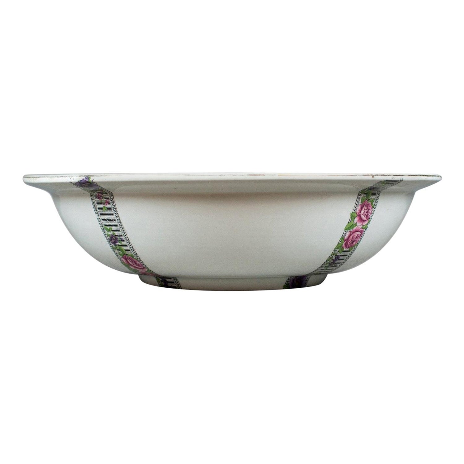 Large Vintage Fruit Bowl Ceramic Basin White Decorative Floral